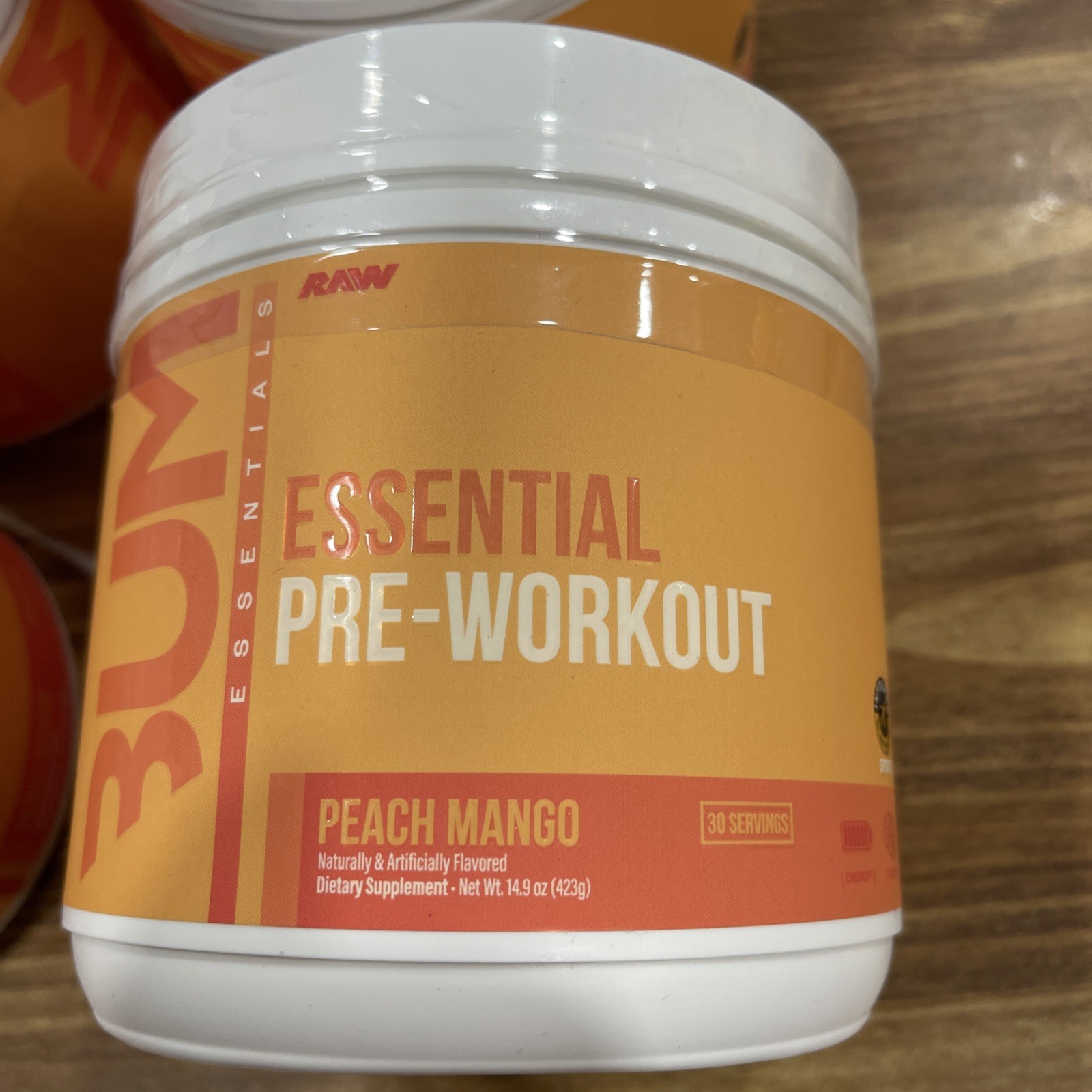 (2) RAW Essential Pre Workout Powder Peach Mango 30 Servings/423g X 2 Packs