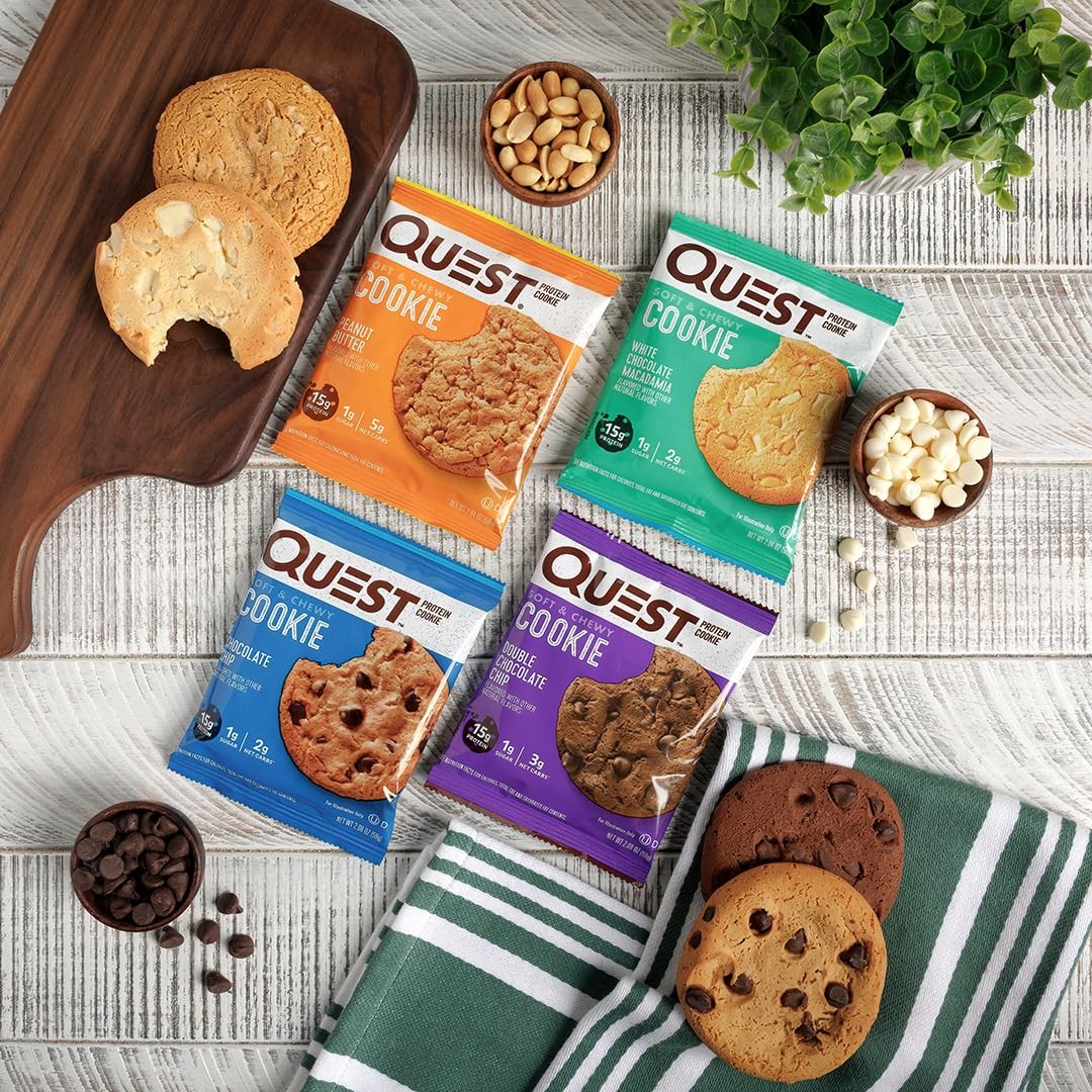 Quest Nutrition Double Chocolate Chip Protein Cookie, 15g 4 Count, brown