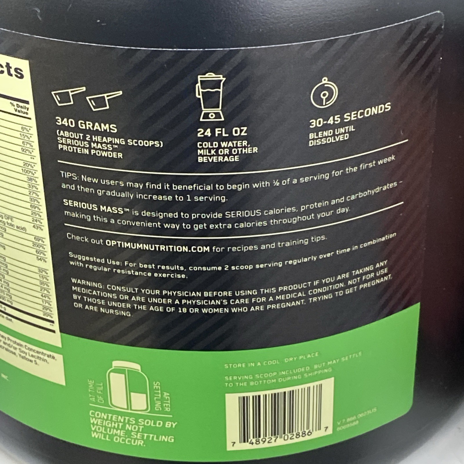Optimum Nutrition Serious Mass Gainer Protein Powder, Banana, 6 lbs, Exp. 10/27