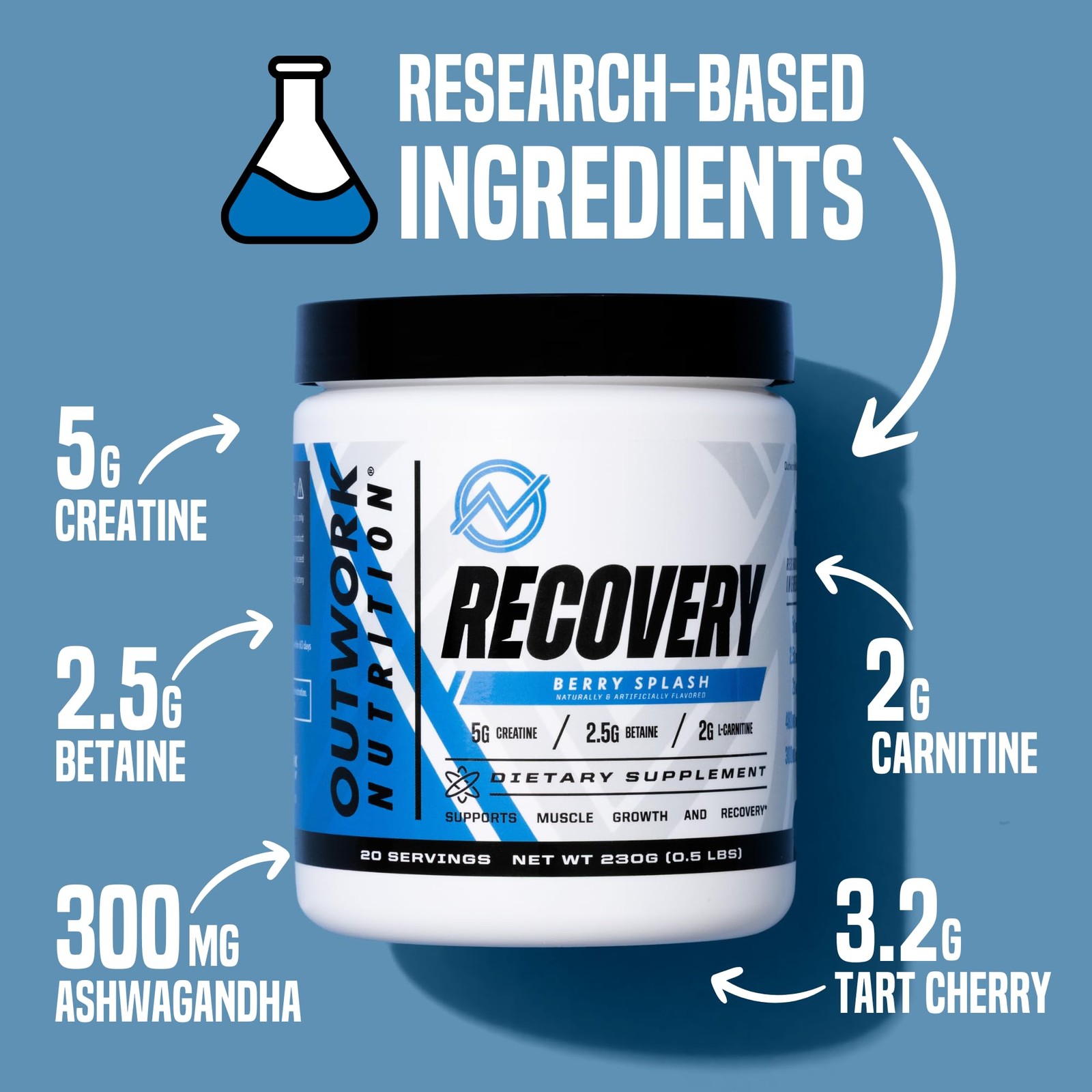Outwork Nutrition Post-Workout Recovery: Creatine, KSM-66 Ashwagandha, Betaine