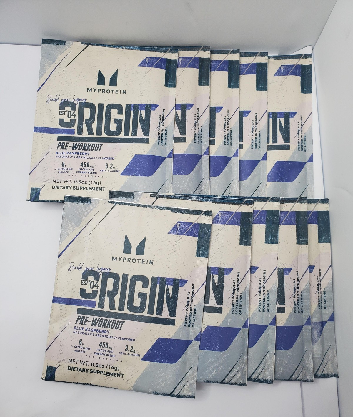 10pk Myprotein Origin Pre-Workout Blue Raspberry 0.5oz Sachets Exp 08/26