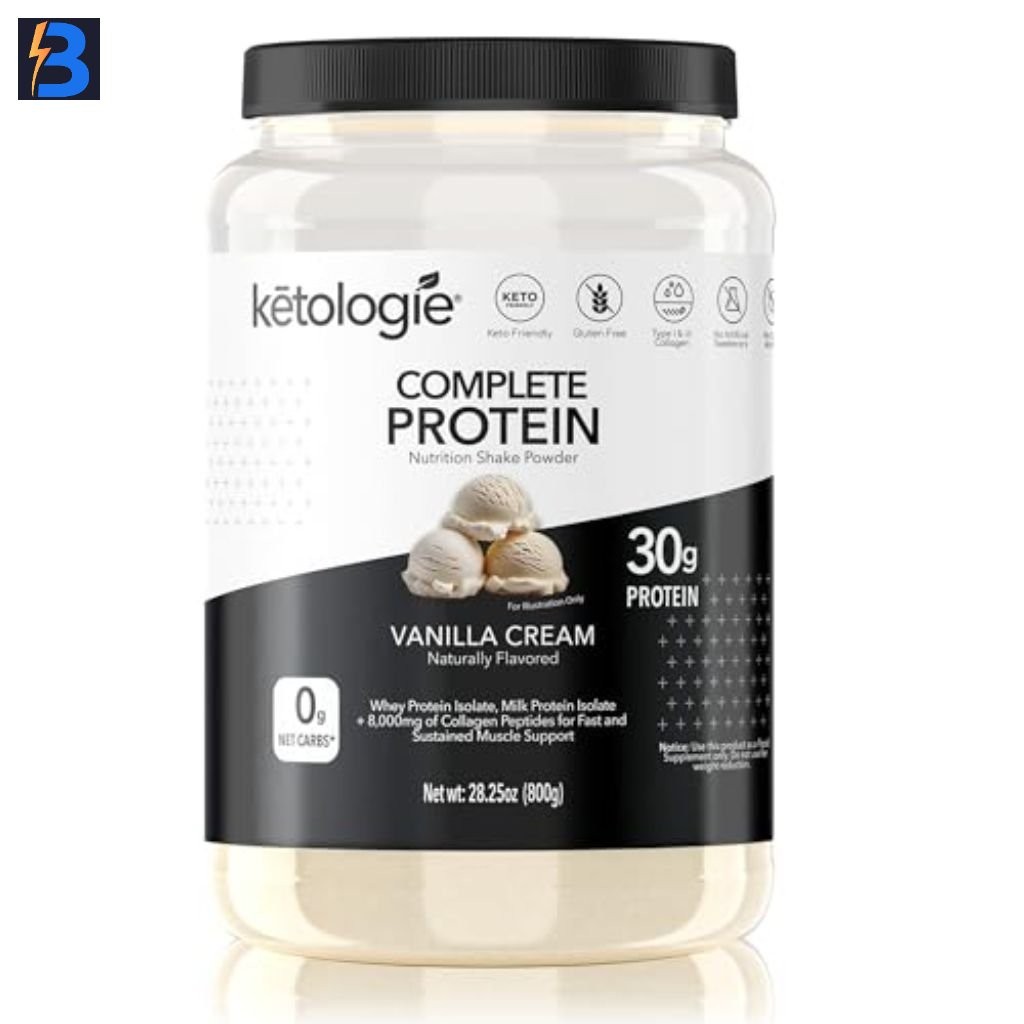 Ketologie Complete Protein Keto Shake Powder -Vanilla Cream, 28oz, Exp. 9/26