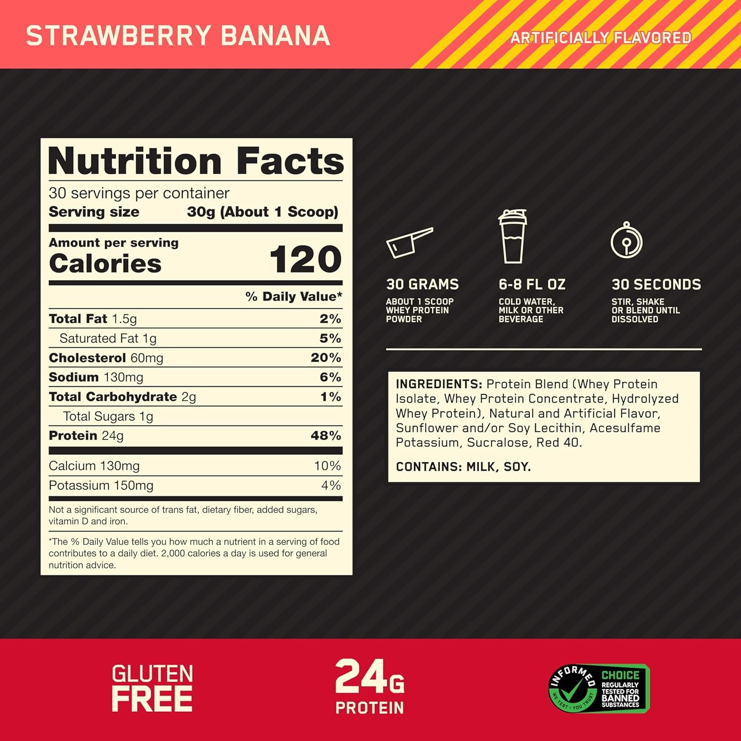 Optimum Nutrition Gold Standard 100% Whey Protein Strawberry Banana 2 Pounds