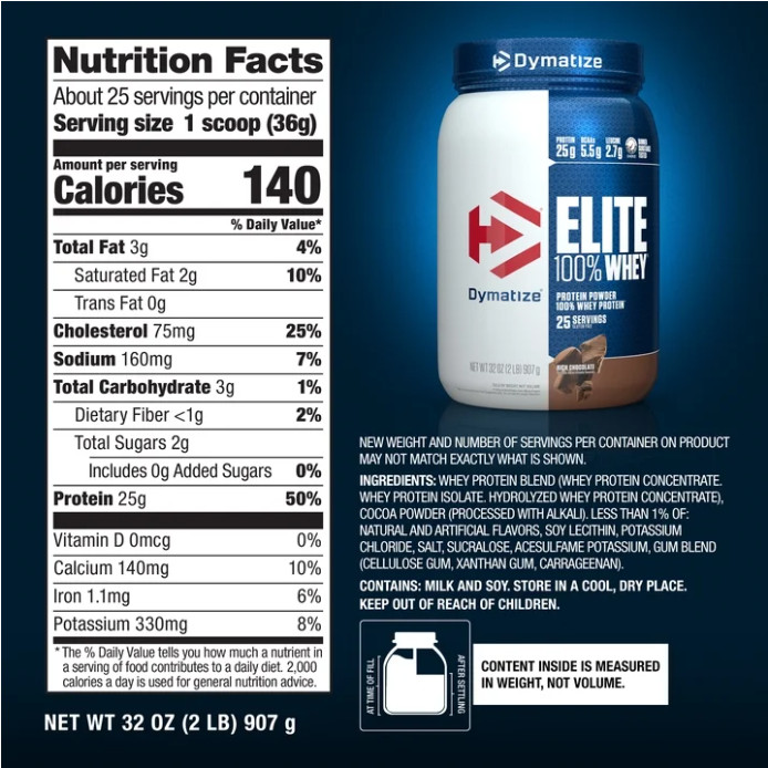 Dymatize Elite 100% Whey Protein, Rich Chocolate, 2 lb
