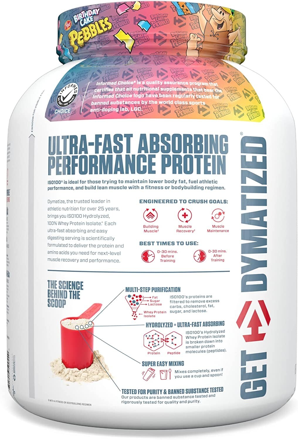 Dymatize ISO100 ISO 100 Whey Protein Isolate 5LB Birthday Cake Pebbles LARGE