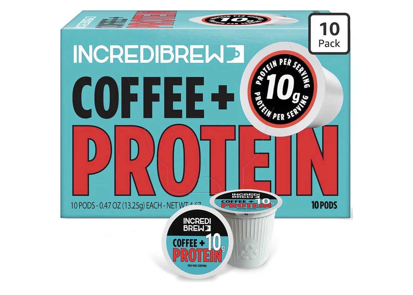 IncredibleBrew Protein Coffee+ Medium-Dark Roast Pods 10ct 4.67 oz EXP 06/03/27