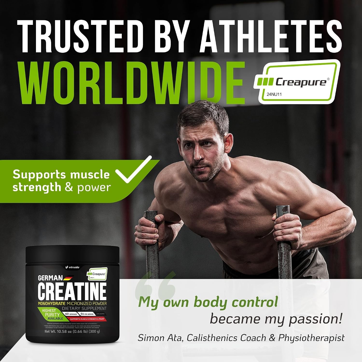 Creapure Creatine Monohydrate Powder – 10.58oz (0.66lb) (300g) German Creatine –
