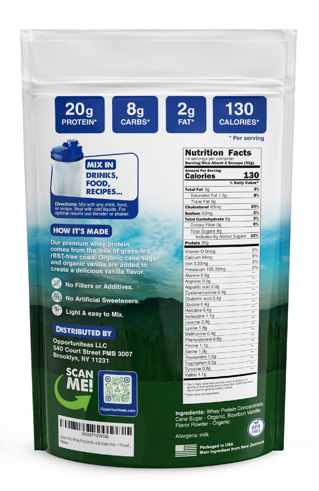 Opportuniteas Grass Fed Whey Protein Powder Concentrate – 1 Pound (Pack of 1)