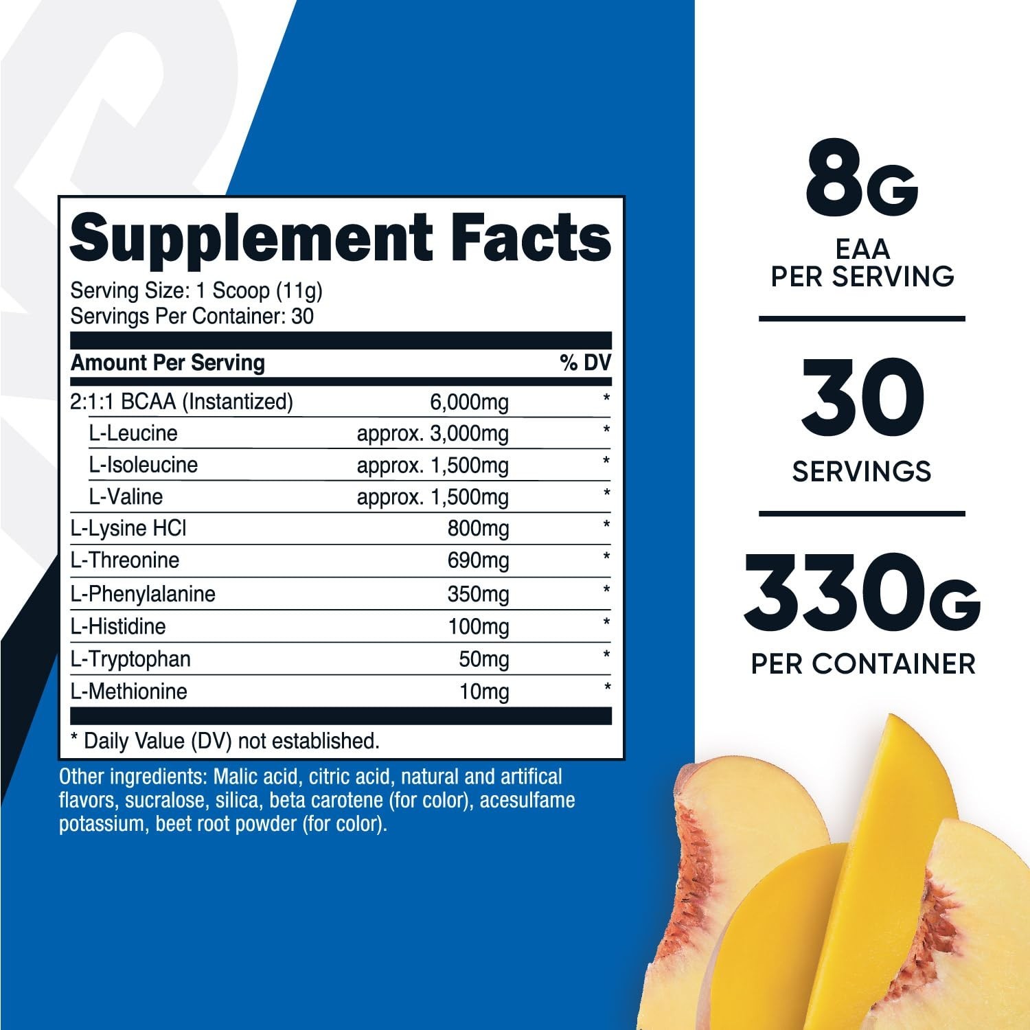 Essential Amino Acids EAA Powder – Peach Mango Flavor, 30 Servings, Non-GMO, Glu