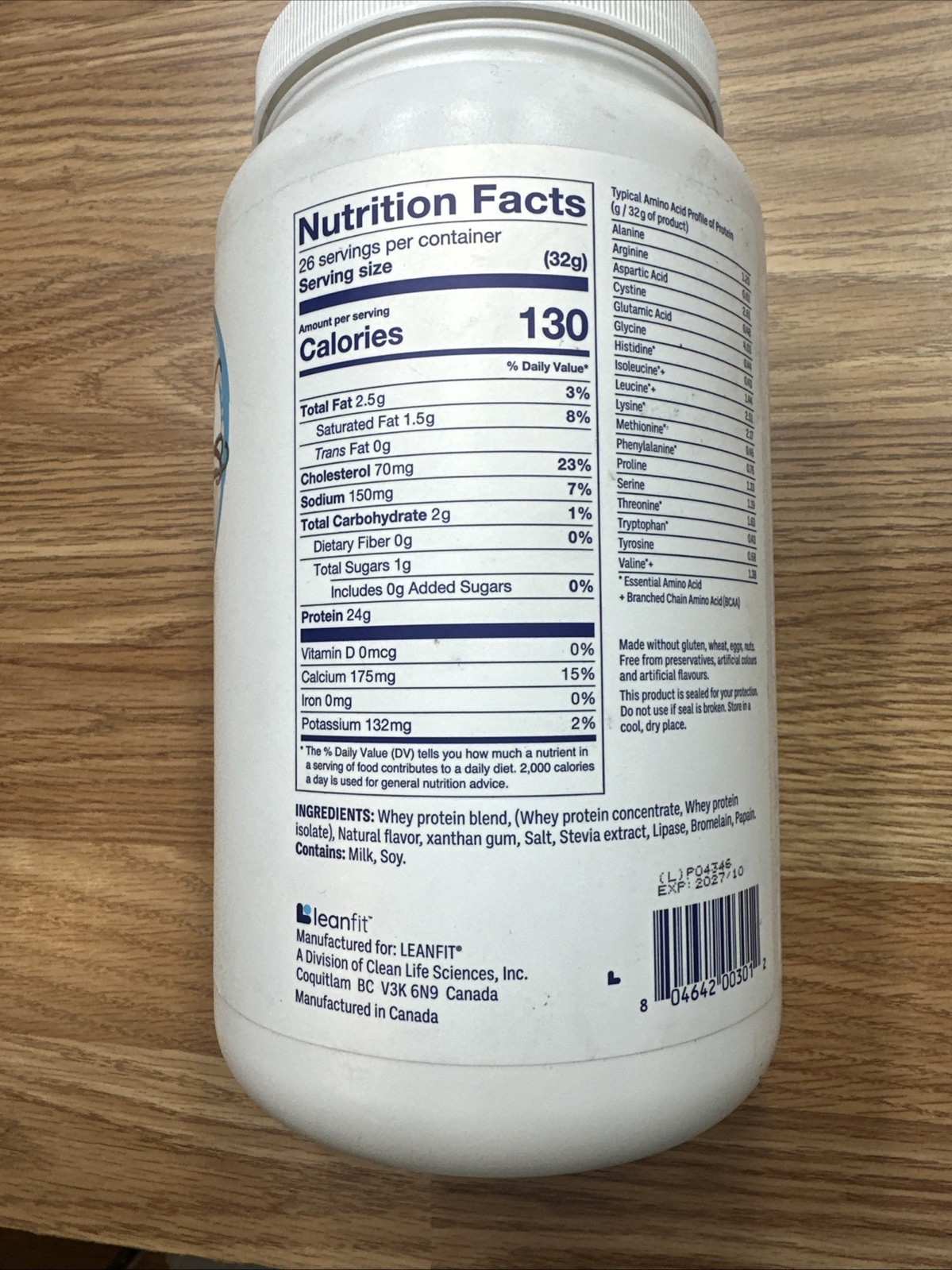 LeanFit WHEY Protein Natural Vanilla Bean Protein Powder 26 Servings 10/27