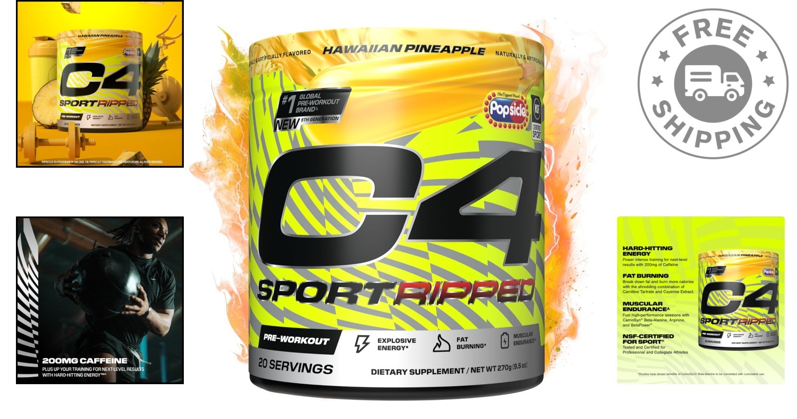 NSF Certified Pre Workout Powder – Ripped Sport with 200mg Caffeine, 20 Servings