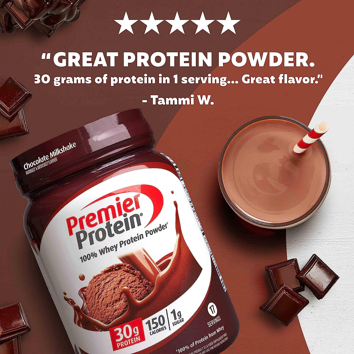 Premier Protein Powder – Chocolate Milkshake, 30g Protein, Keto-Friendly, 17 Ser