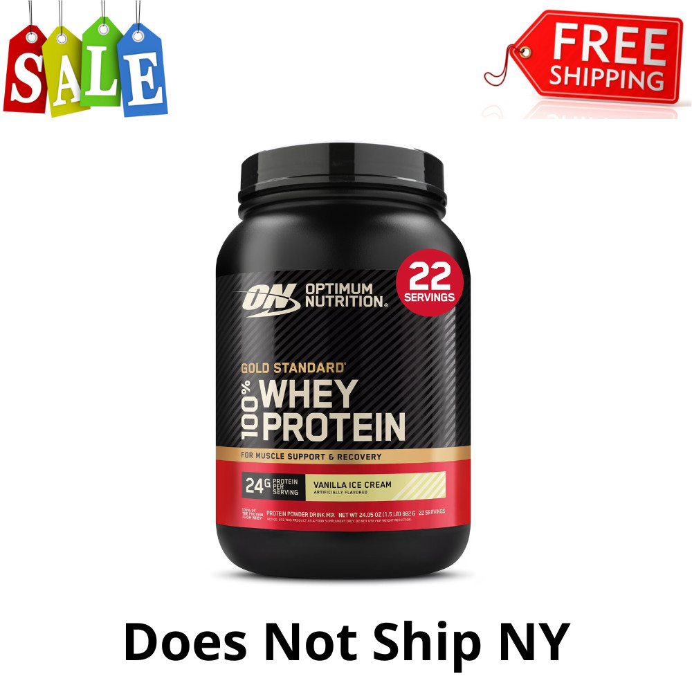 Optimum Nutrition Gold Standard 100% Whey Protein, Vanilla Ice Cream, 1.5lb Tub