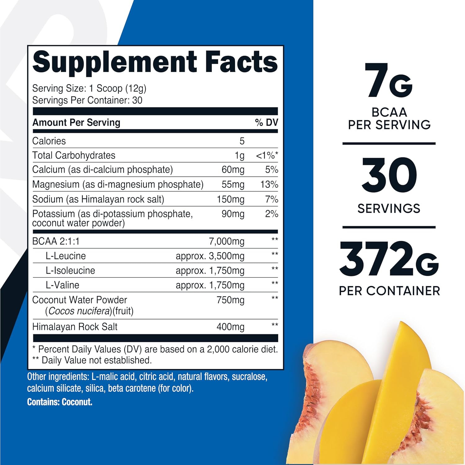 BCAA + Hydration Powder (Peach Mango) 30 Servings – Branched Chain Amino Acids w