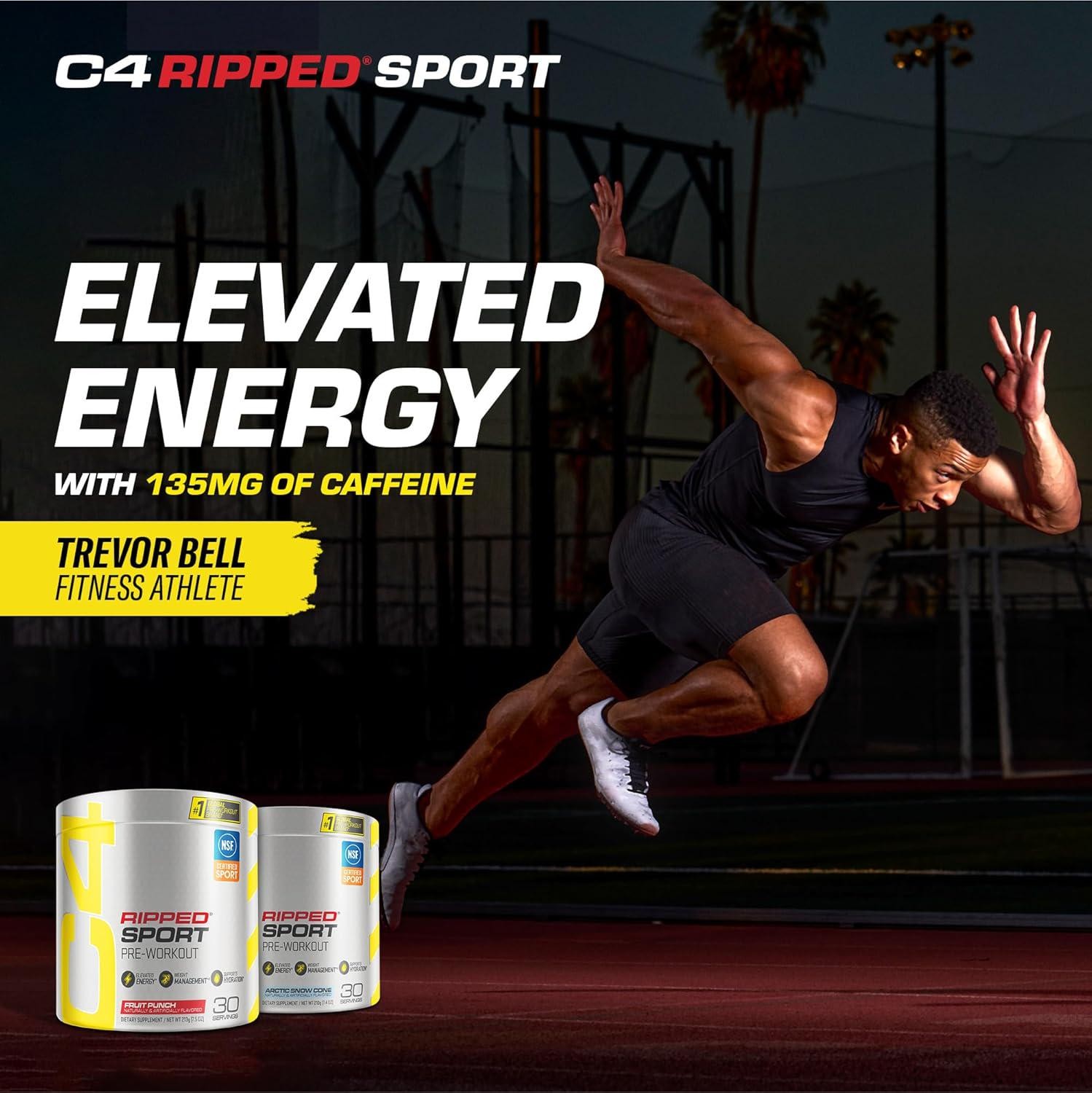 C4 Ripped Sport Pre Workout Powder Arctic Snow Cone – NSF Certified for Sport +