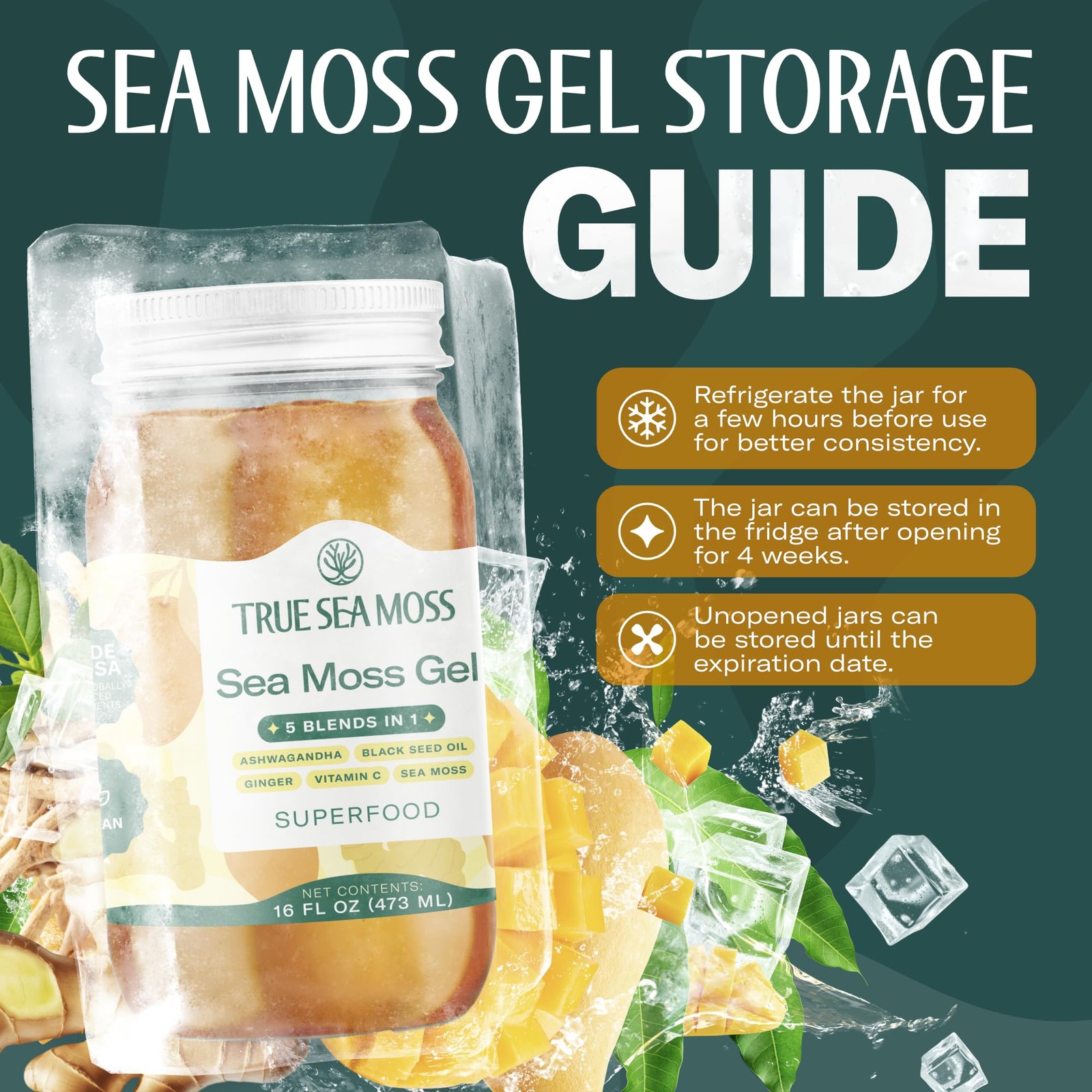 TrueSeaMoss Sea Moss Gel – Made in USA – 5in1 Formula – Wildcrafted Seamoss, …
