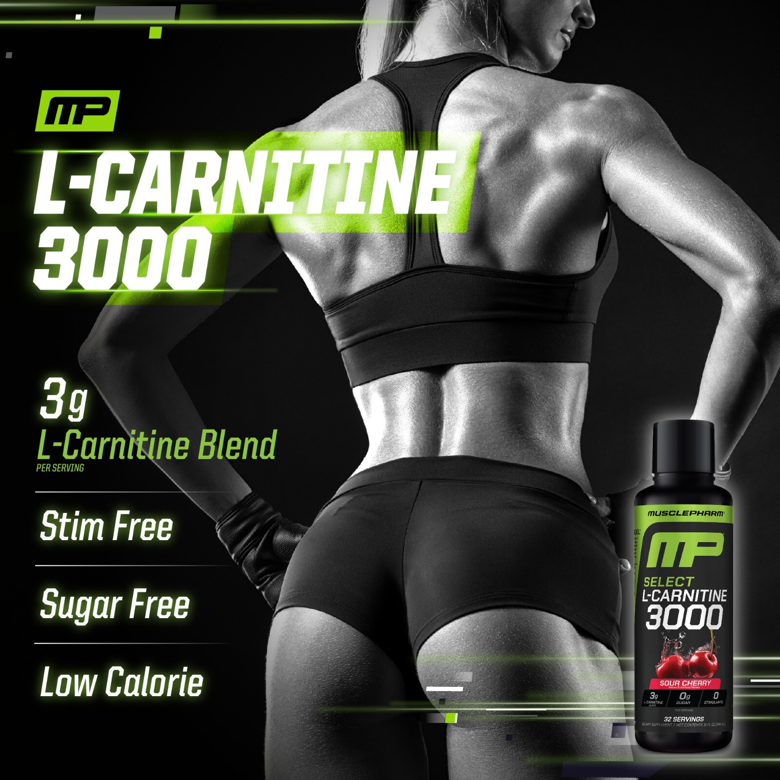 MusclePharm High Performance Liquid L-Carnitine 3000 Sour Cherry 32 Servings