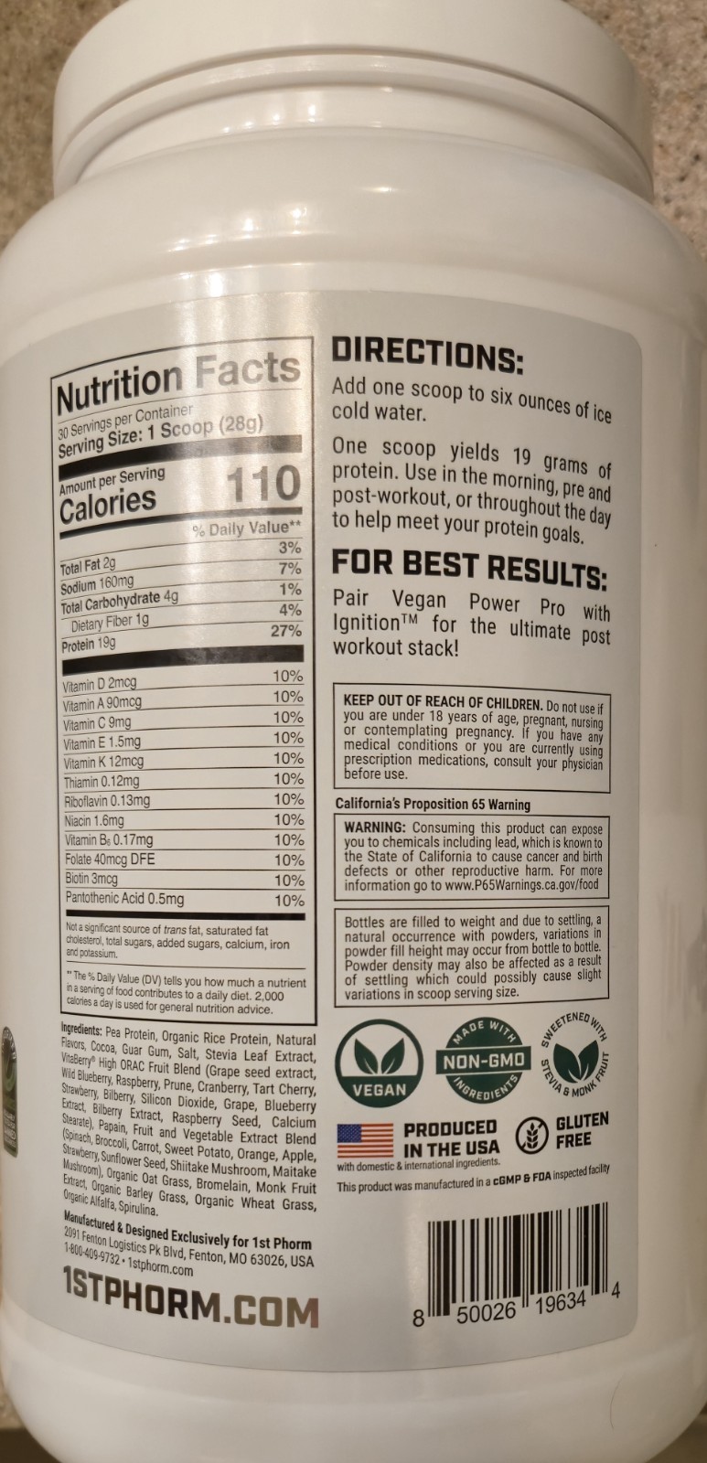 1st Phorm VEGAN POWER PRO PROTEIN 2 lb (30 Serv) Natural Choc Mint BEST BY 11/26