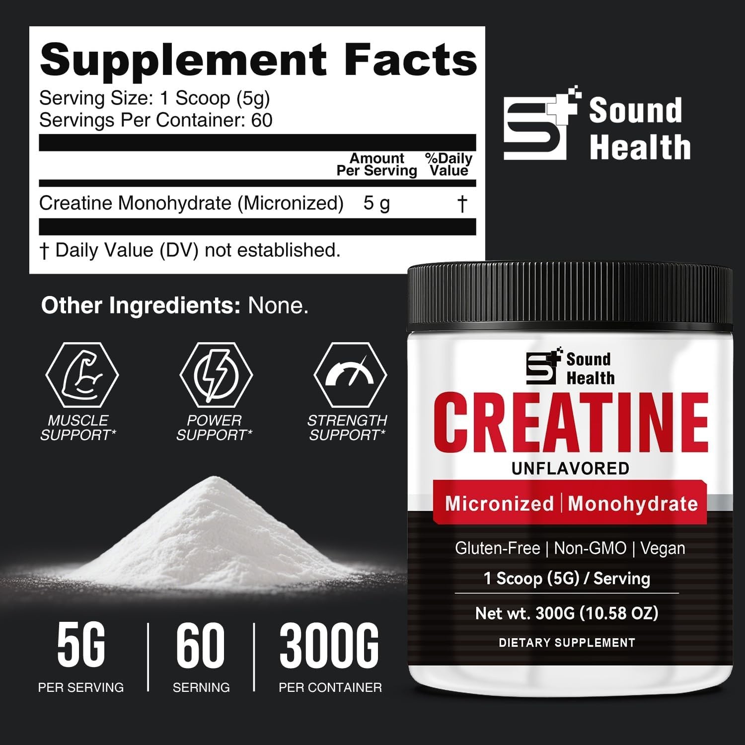 30-Day Supply of Pure Creatine Monohydrate – 300g Micronized, Easy to Dissolve