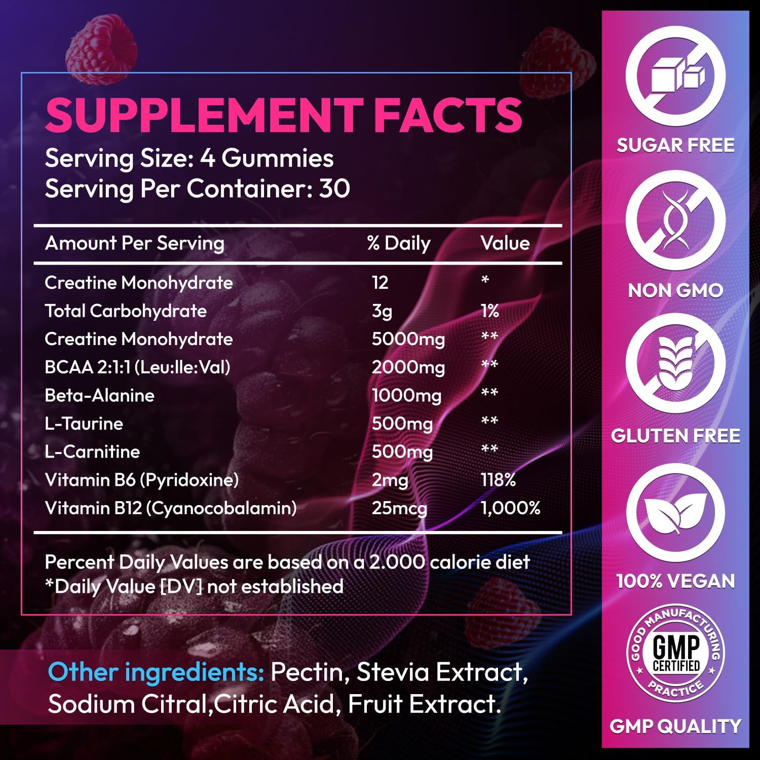 Creatine Gummies Monohydrate Complex 9000MG, Pre-Workout for Men & Women, Creati