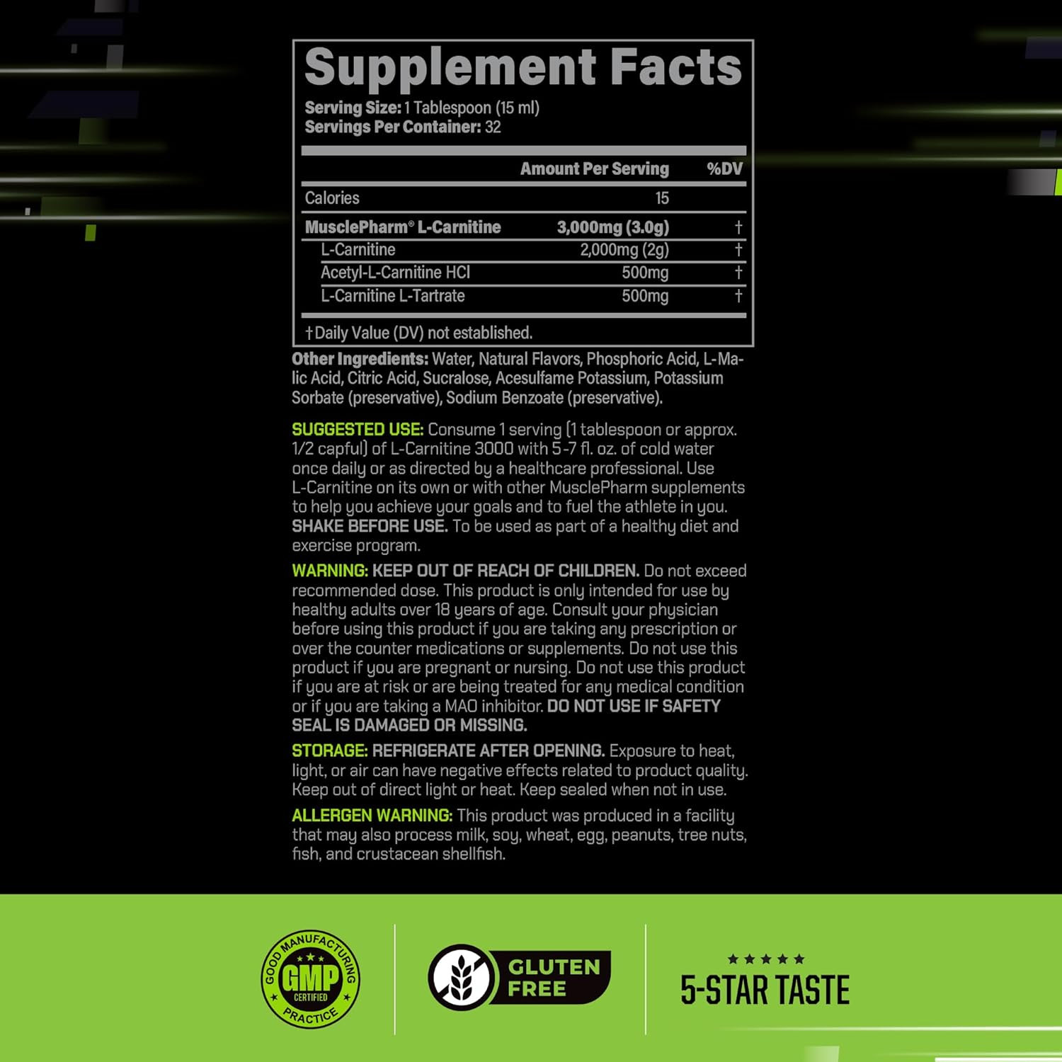 MUSCLEPHARM SELECT L-CARNITINE 3000 Stimulant-Free Liquid Energy 32 Servings