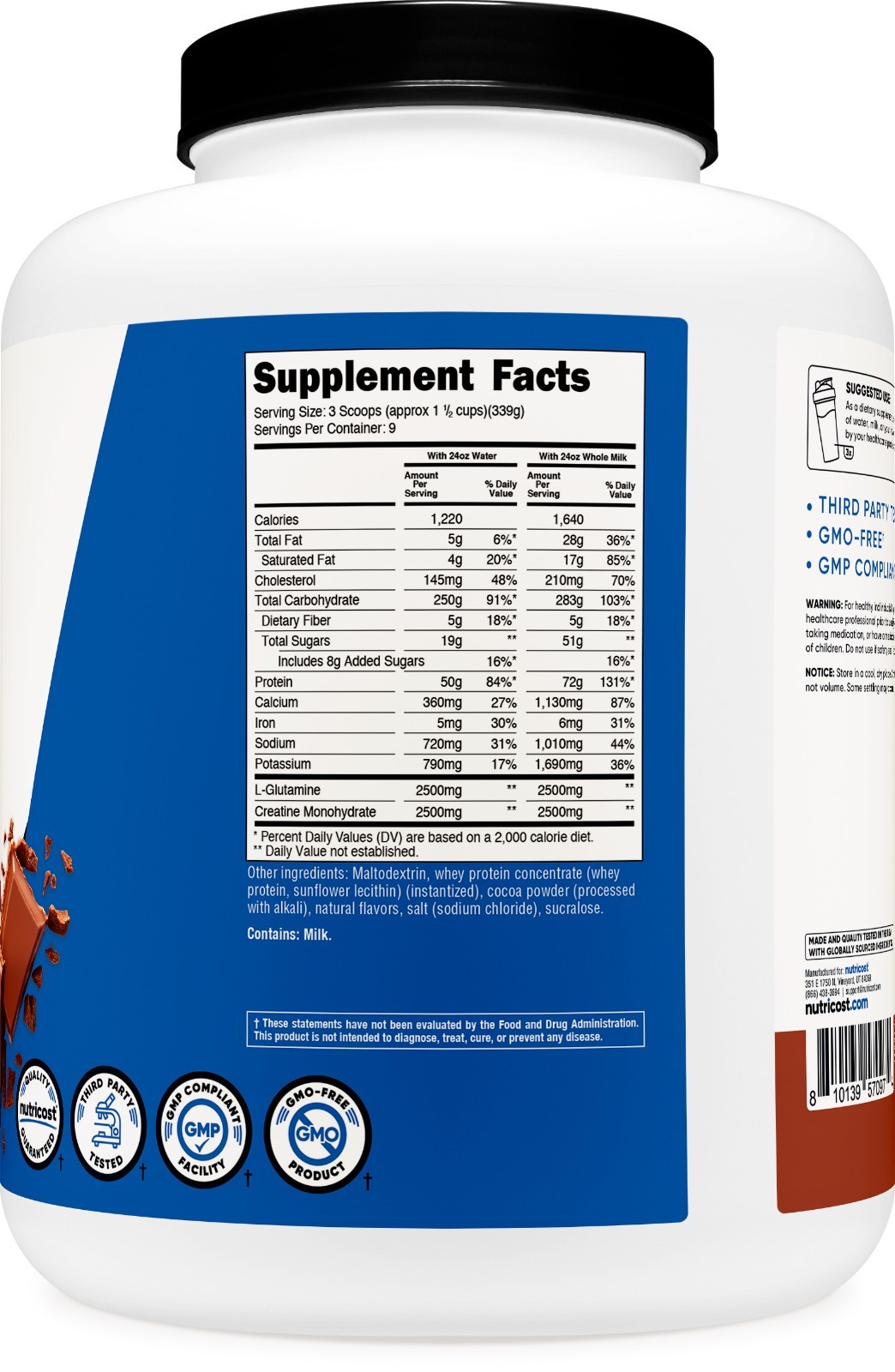 Nutricost Mass Gainer Double Chocolate Flavor, 6.7 LBS, 50 Grams of Protein