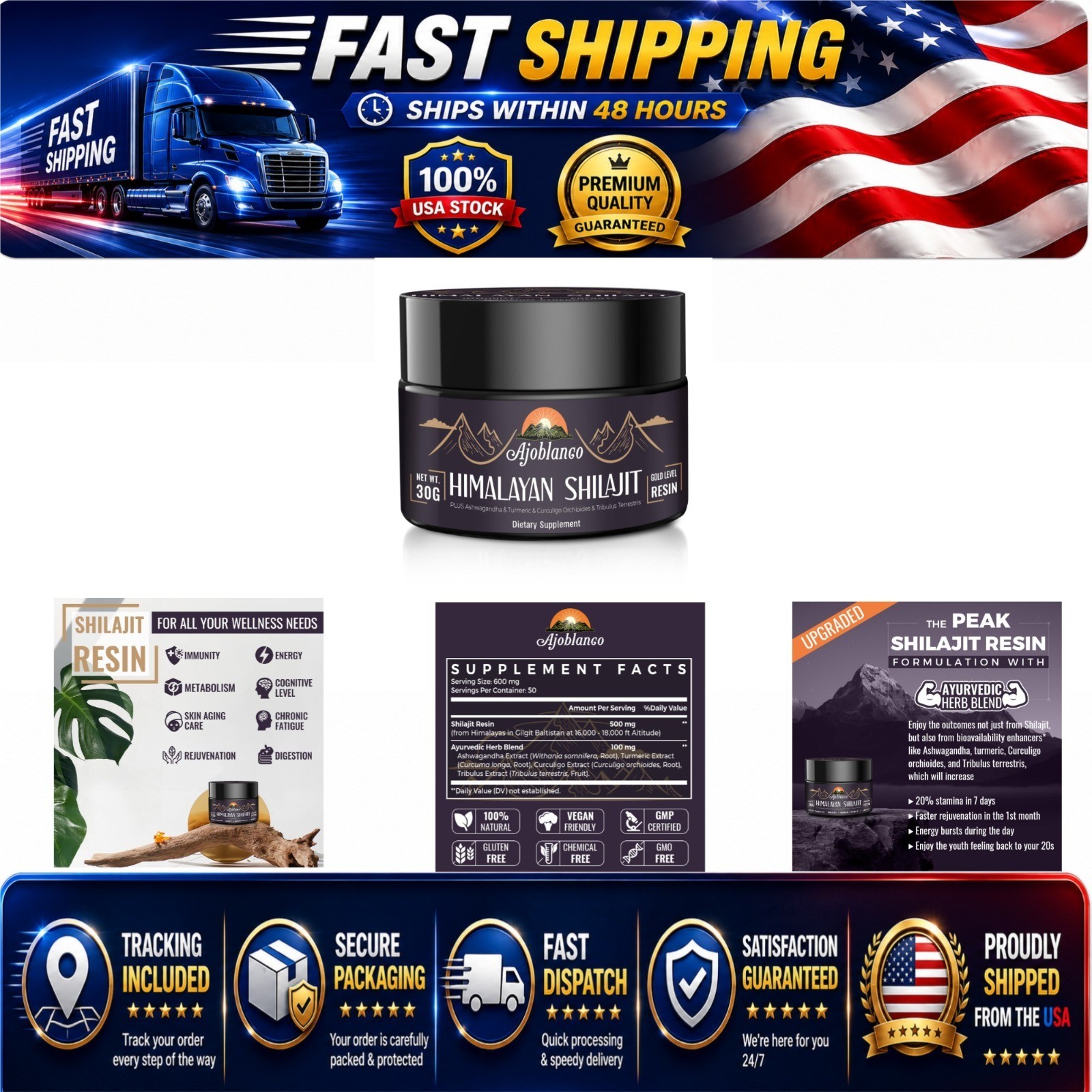 Ajoblanco Organic Shilajit Resin 600mg – Energy, Strength & Immunity
