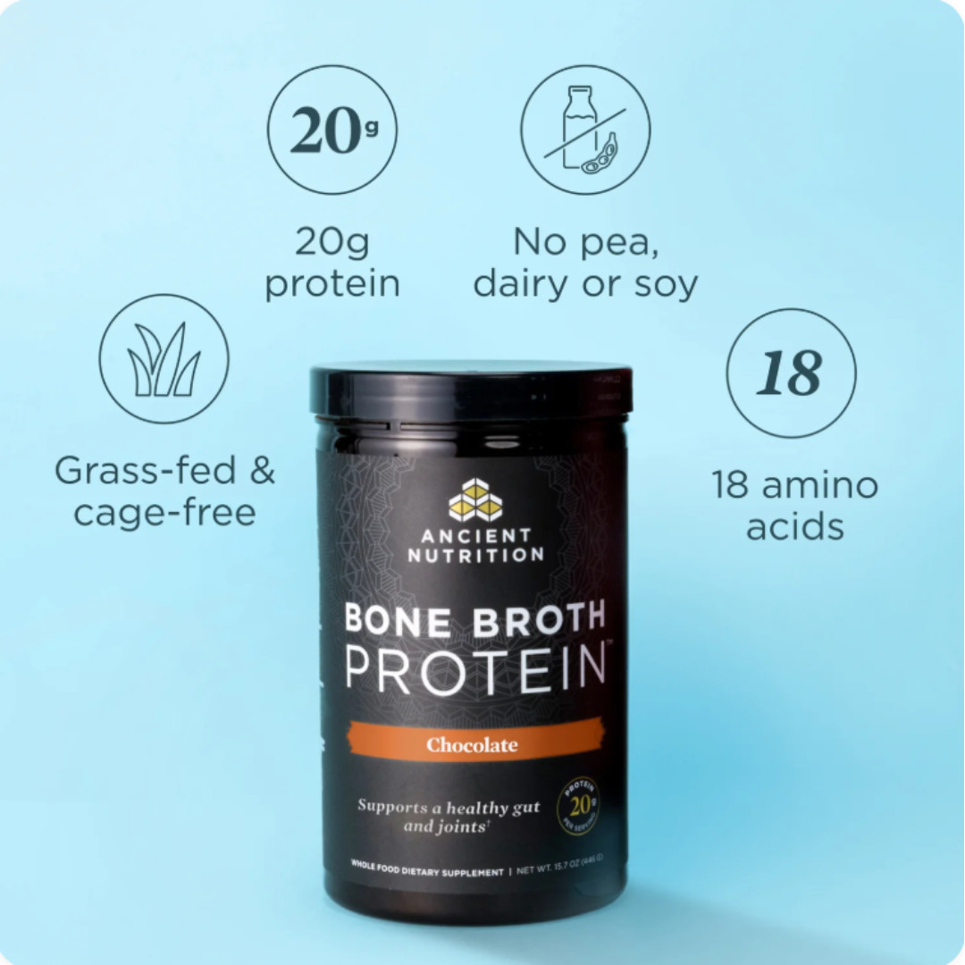 Ancient Nutrition Bone Broth Protein Powder, Chocolate – 20 Servings
