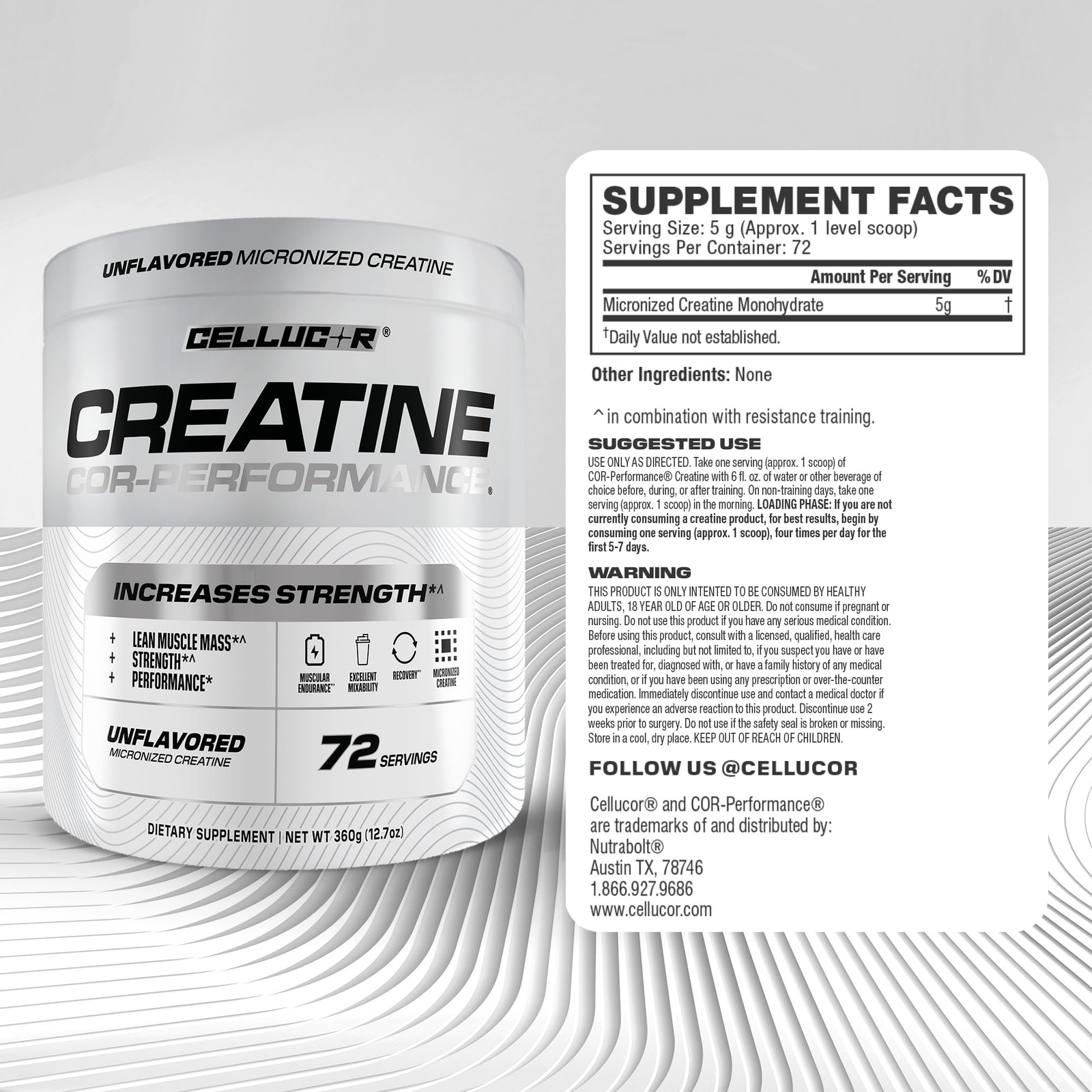 Cellucor Cor-Performance Creatine Monohydrate 12.69 Ounce (Pack of 1), White