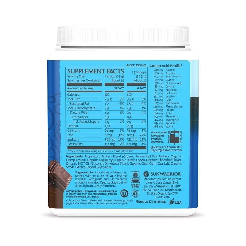 Organic Plant Vegan Plant Based Protein Powder – Chocolate – 13.2oz: 17g
