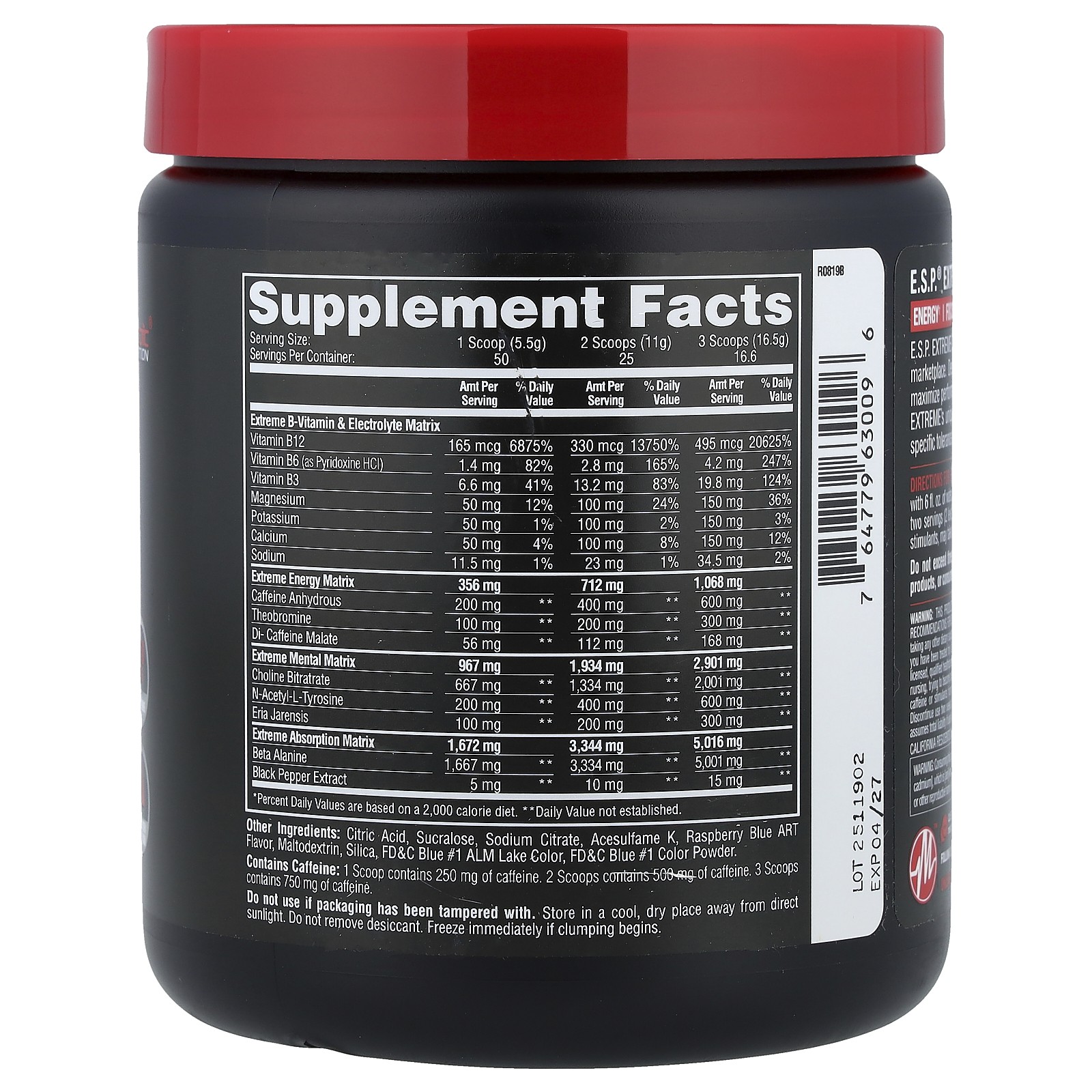 E.S.P. Extreme Energy Stimulant Pre-Workout, Blue Raspberry, 10 oz (275 g)