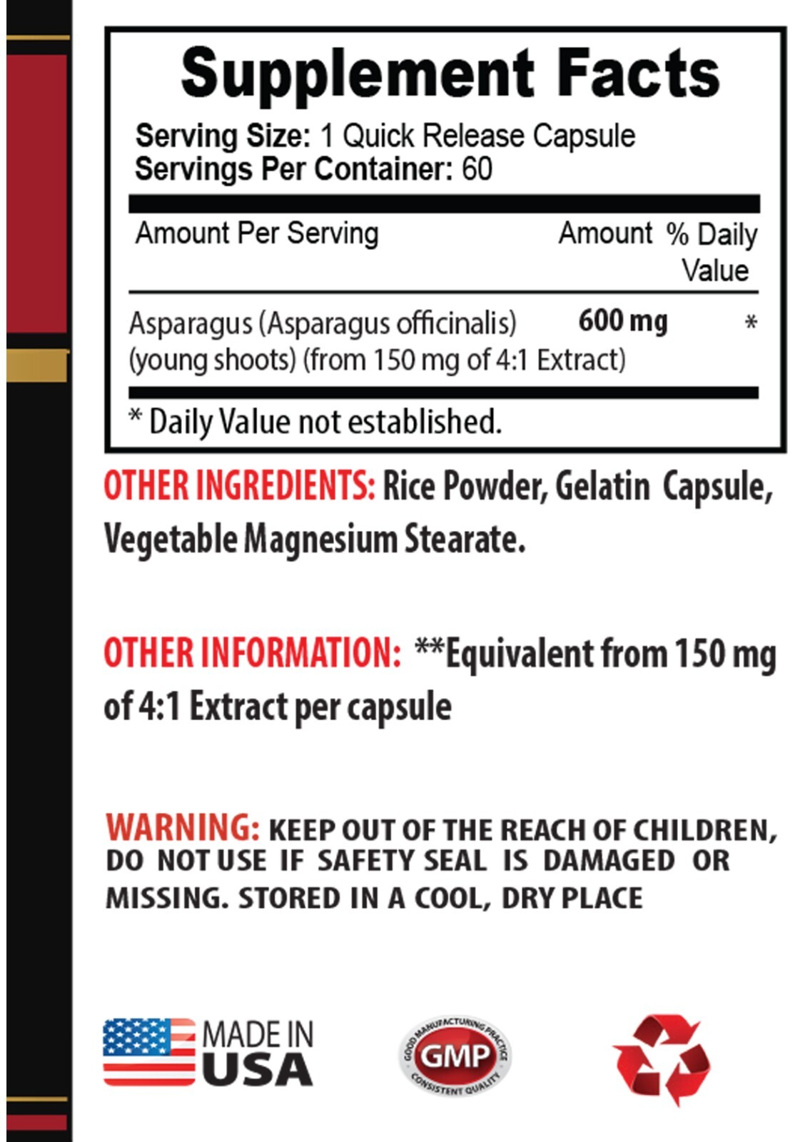Whole food extract – ASPARAGUS YOUNG SHOOTS – Immune system support 1Bot 60Caps