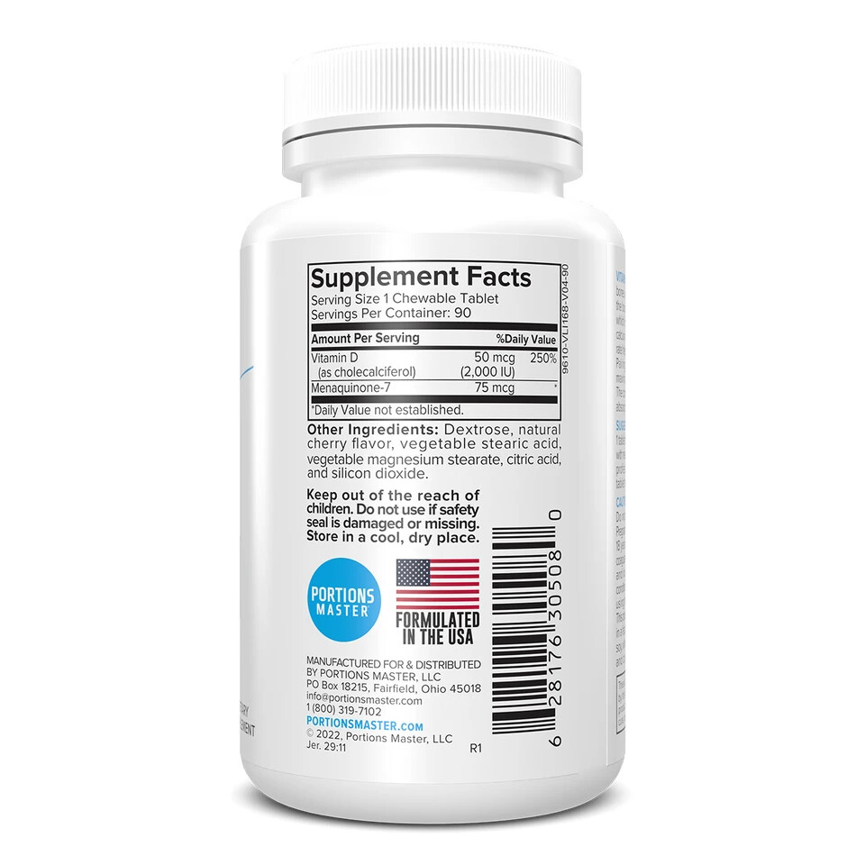 Portions Master Vitamin D3 K2 5000 IU Menaquinone MK7 Bone Heart Support 60 Caps