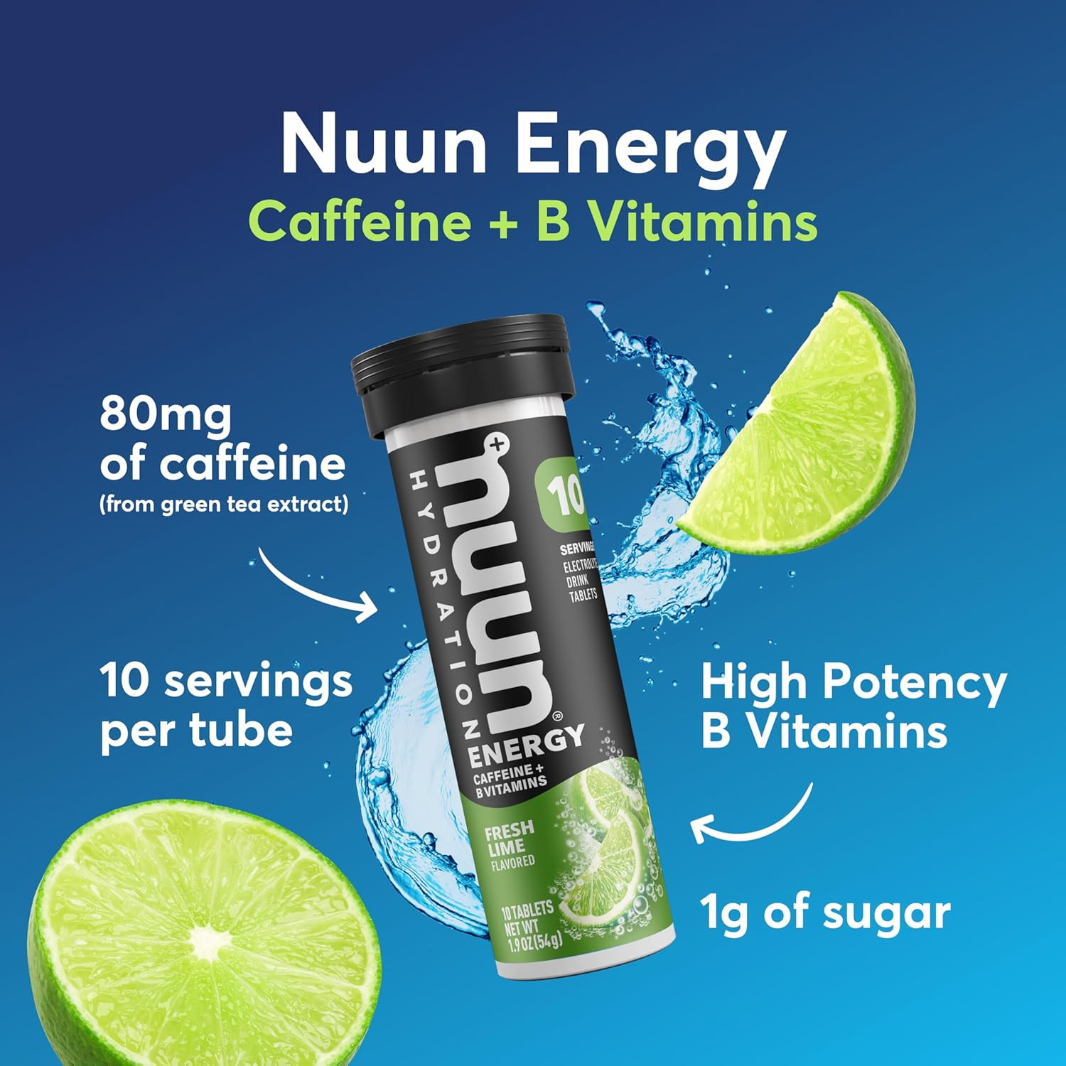 Nuun Energy Electrolyte Tablets Caffeine B Vitamins Fresh Lime, 80ct