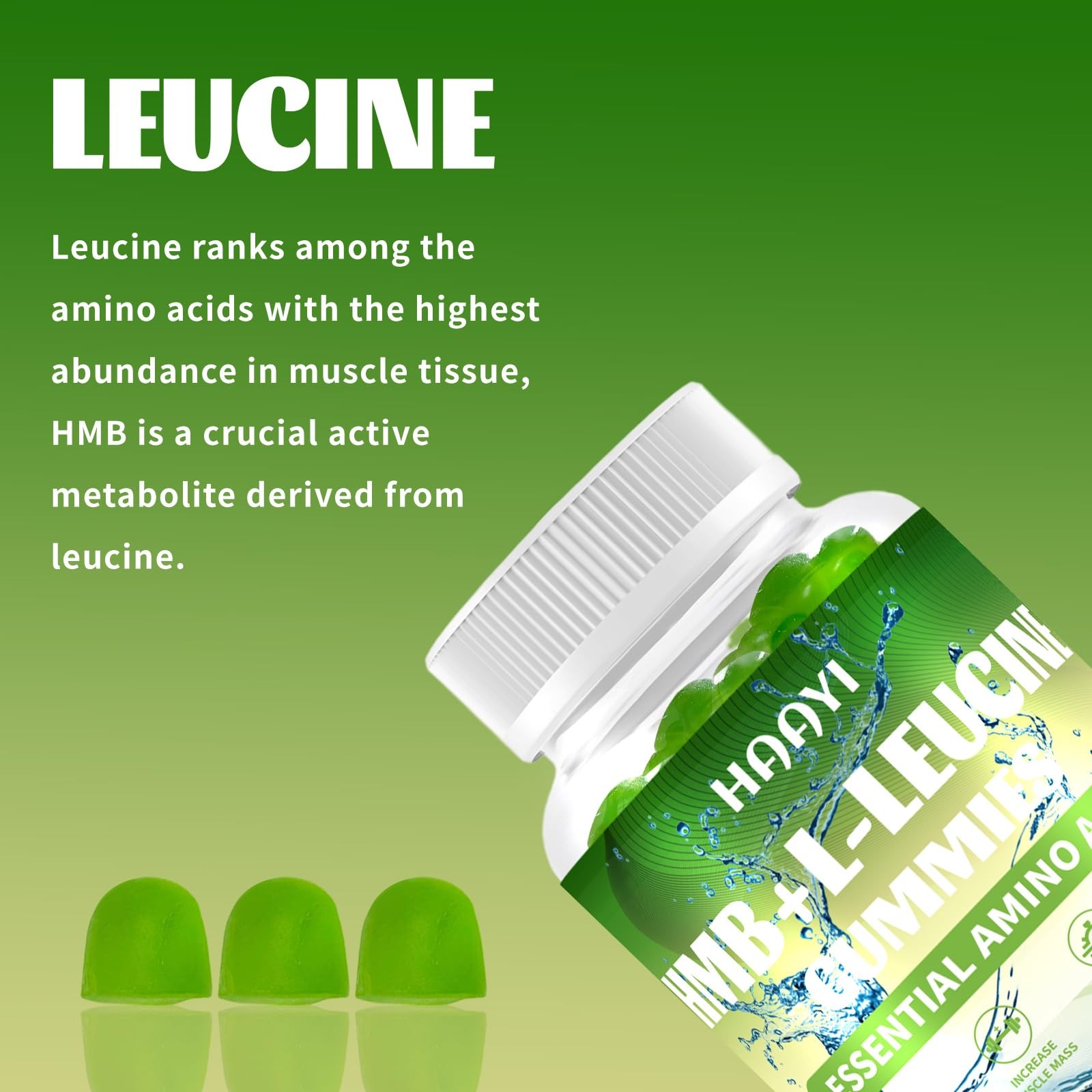 HMB L-Leucine Gummies 3000mg Sugar-Free Muscle Growth Workout Recovery 90ct