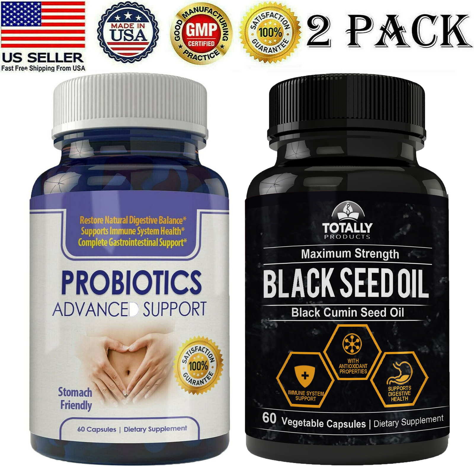 Probiotics Digestive Support & Black Seed Oil Immune Health Dietary Supplement
