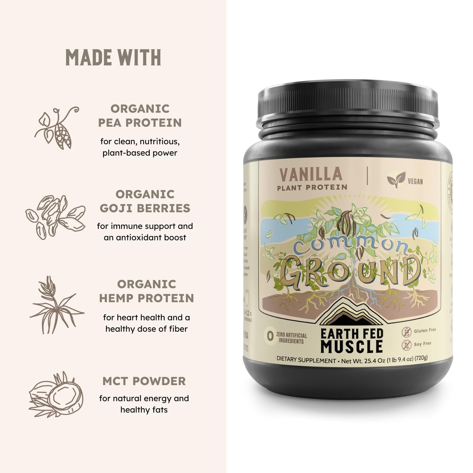 Earth Fed Muscle Organic Plant Protein Powder – 1.59 Pound (Pack of 1)