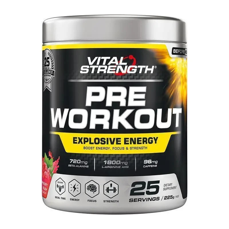 Vital Strength Pre Workout Powder Raspberry Rush 225g EXPLOSIVE ENERGY