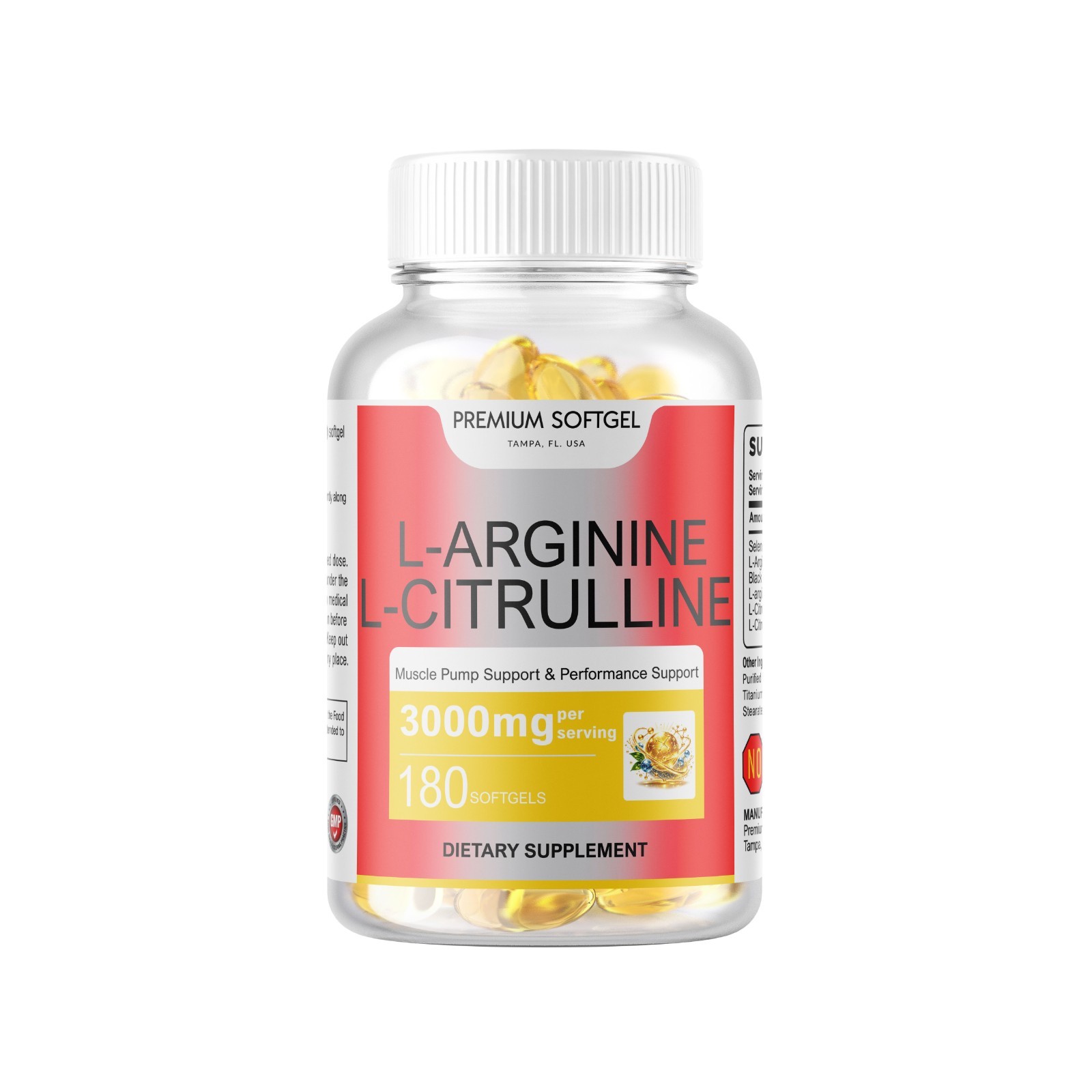 L-Arginine L-Citrulline Nitric Oxide Booster 3000mg 180 Softgels 90 Servings USA