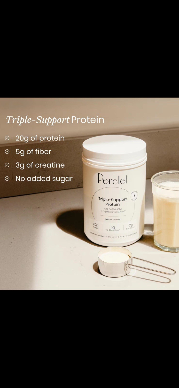 Perelel Triple-Support Protein Powder No Added Sugar Creamy Vanilla 19.9 oz
