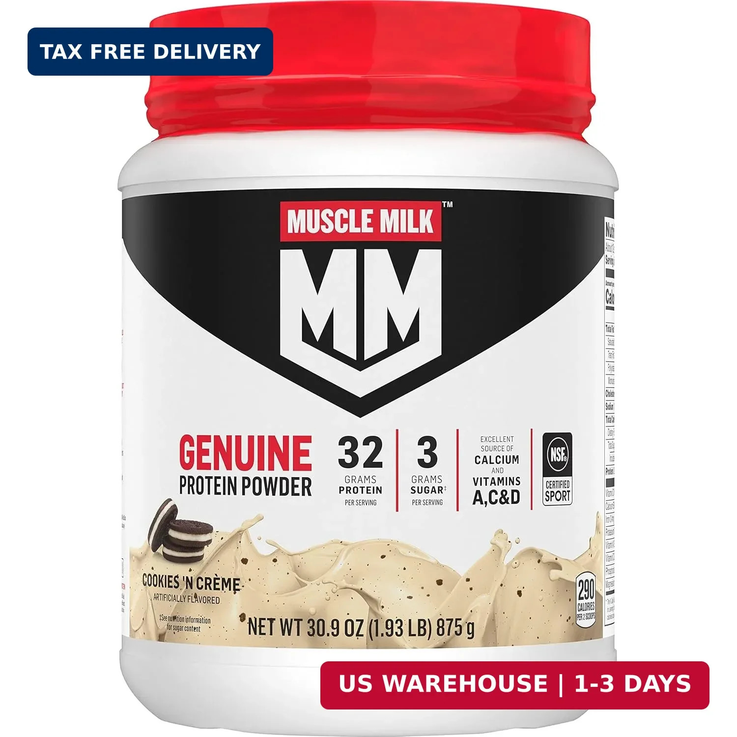 Muscle Milk Genuine Protein Powder, Cookies ‘N Crème, 1.93 Pounds, 13 Servings,