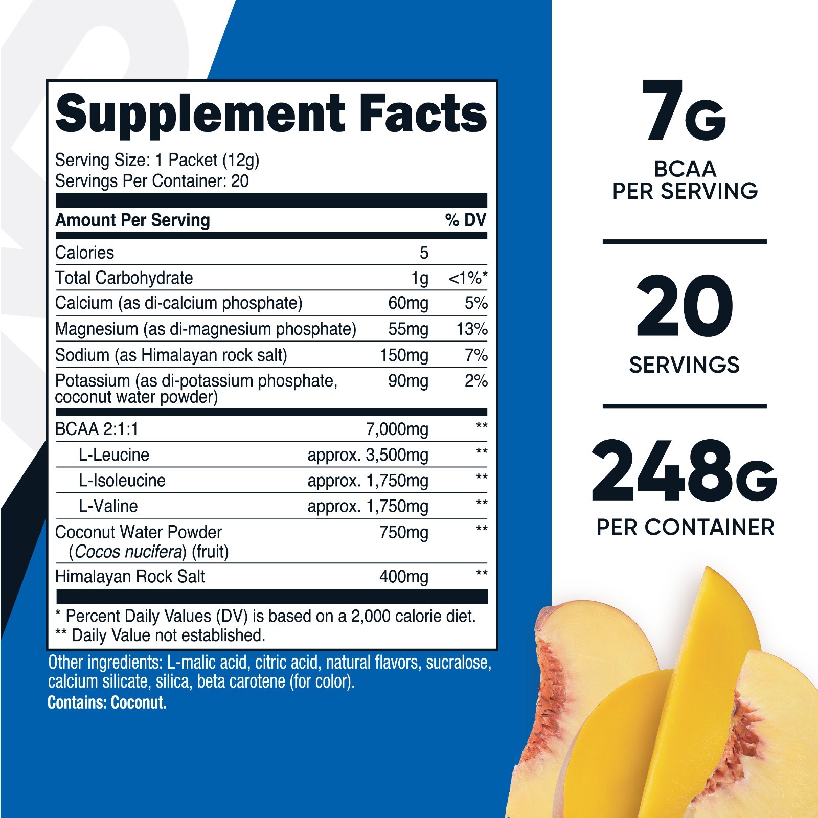 Nutricost BCAA+ Hydration Peach Mango Flavor (20 Stickpacks) – Gluten-Free