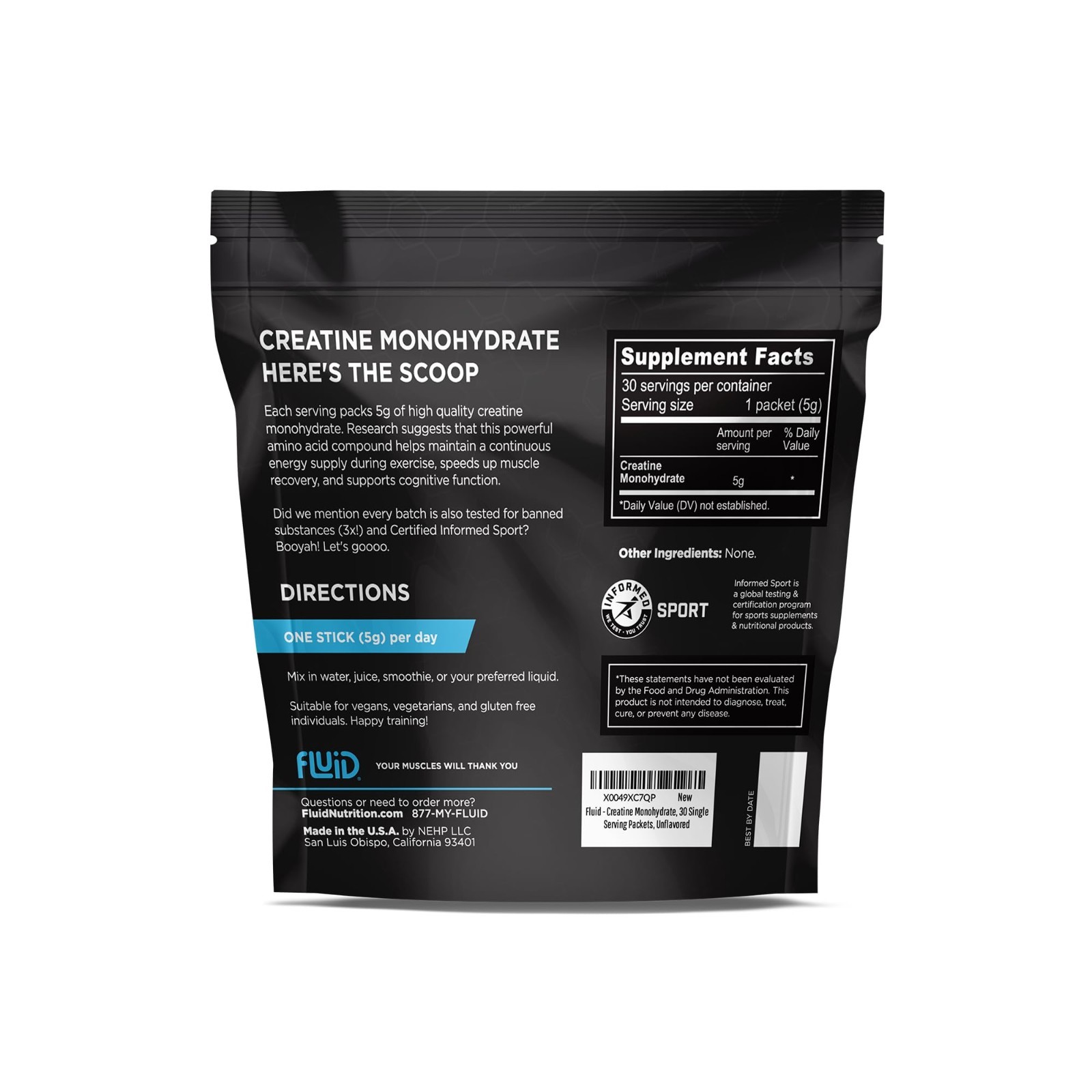 Micronized Creatine Monohydrate Powder – Informed Sport Certified, Unflavored, 3