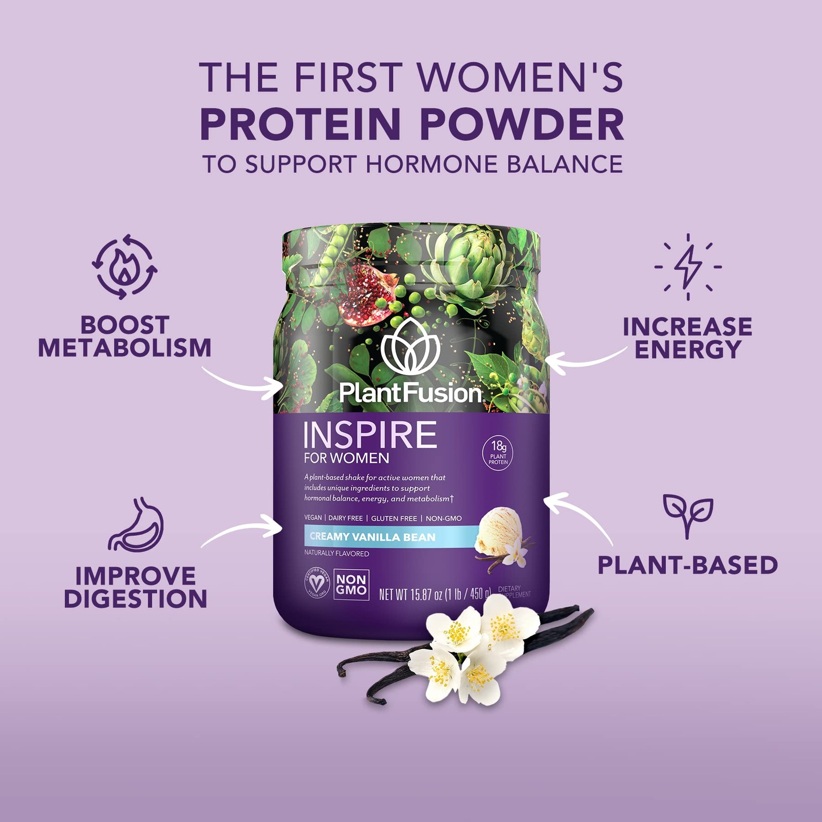 PlantFusion Inspire Plant Protein Powder for Women Low Carb Protein Powder f…