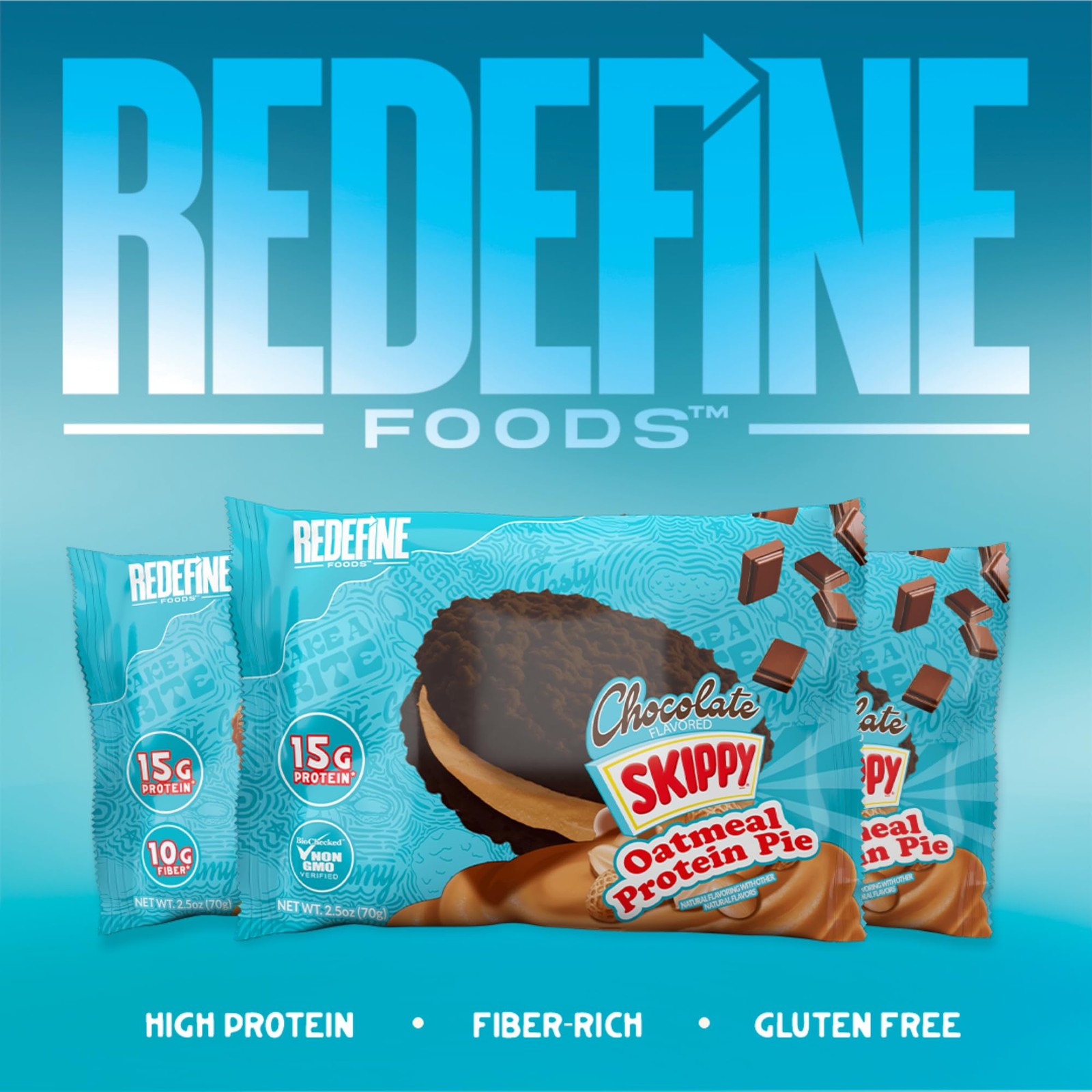 Redefine Foods Oatmeal Protein Pie SKIPPY Chocolate 8 Count 15g Protein Per Serv