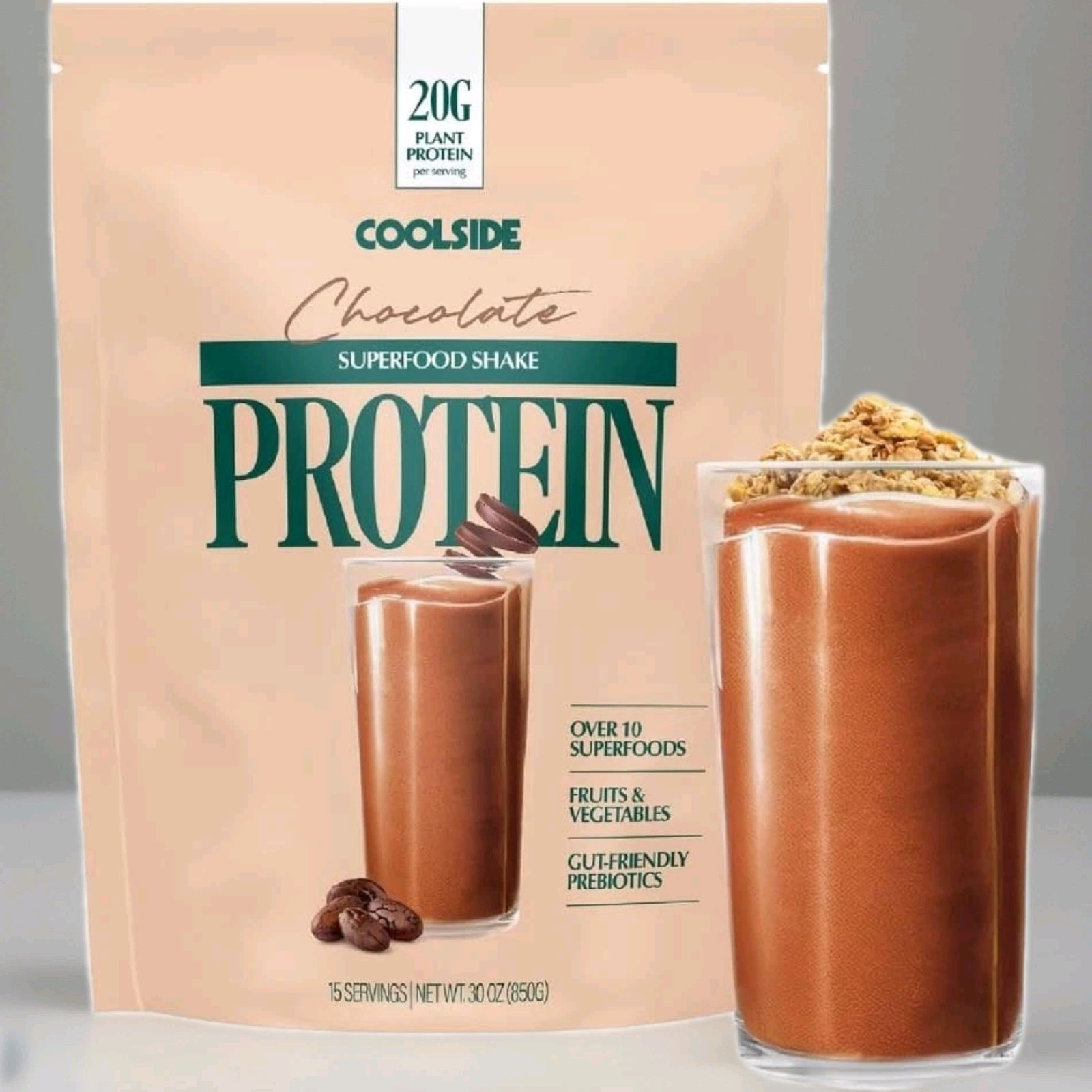 Coolside Superfood Vegan Protein Powder Chocolate 20g Plant Based 15 Servings