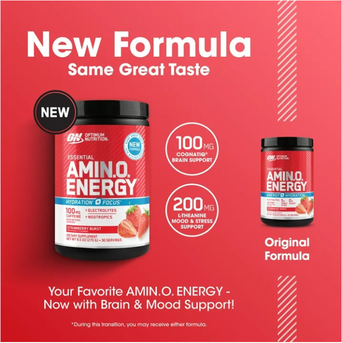 Optimum Nutrition Amino Energy Hydration + Focus Powder, Strawberry Burst 9.5 oz