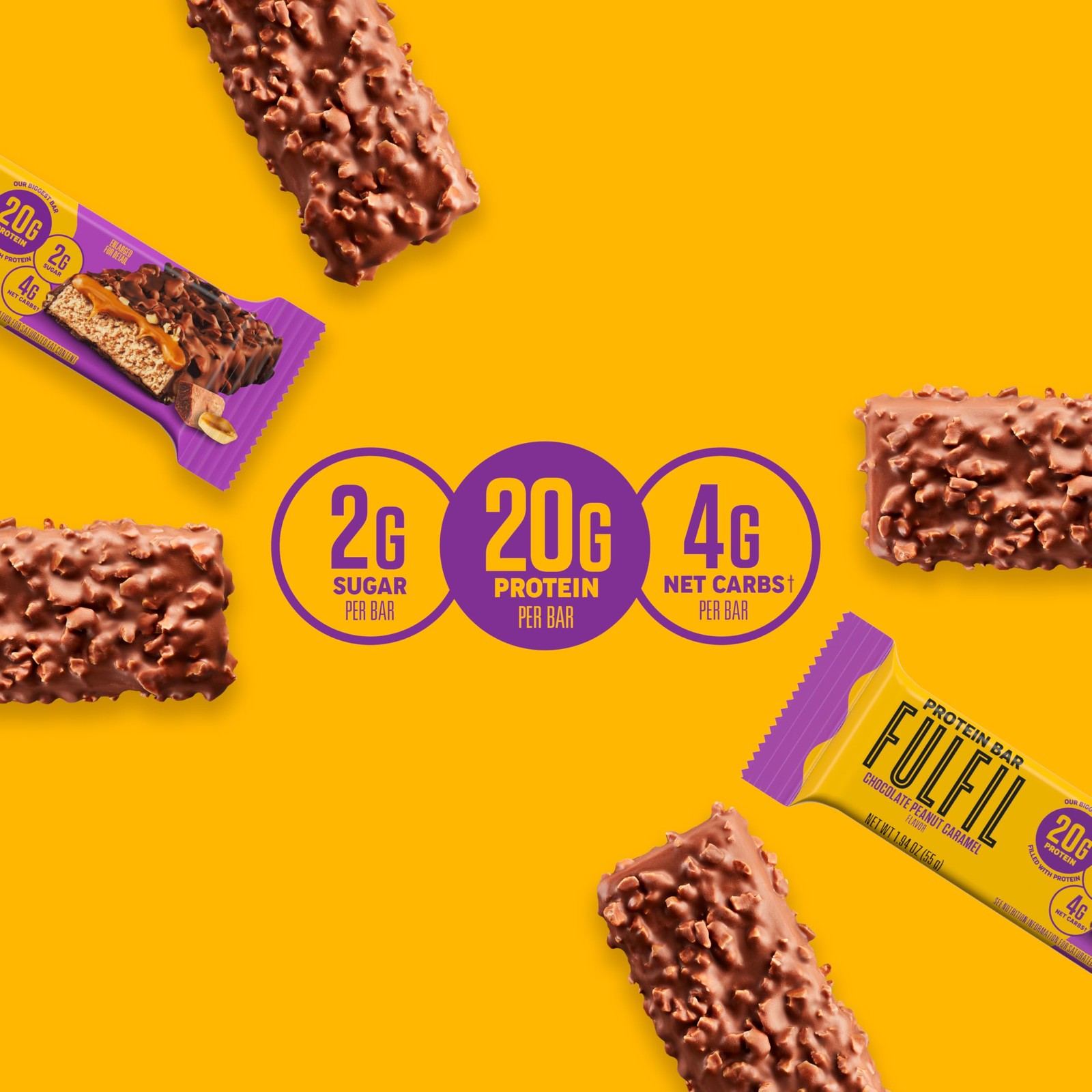 Fulfil Protein Bars Chocolate Peanut Caramel Flavored Gluten 20G Protein Pantry