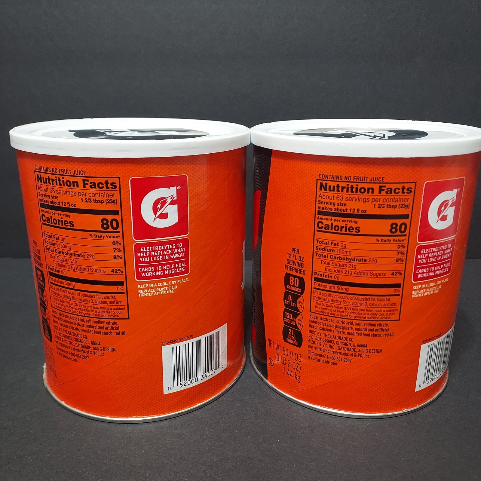 Lot of 2 Gatorade Fruit Punch Thirst Quencher Sports Drink Mix Powder, 50 oz.