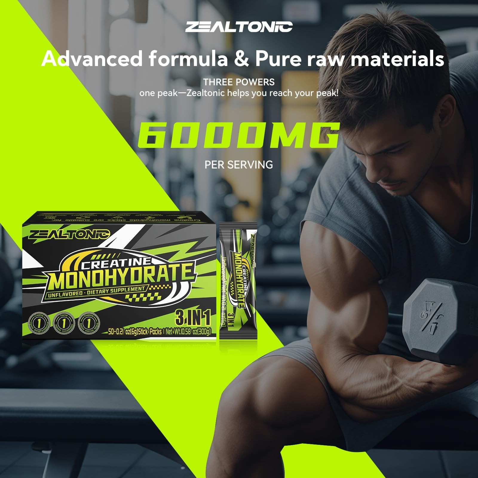 5000mg Micronized Creatine Monohydrate Powder Sticks, 800mg Taurine, 200mg L-The